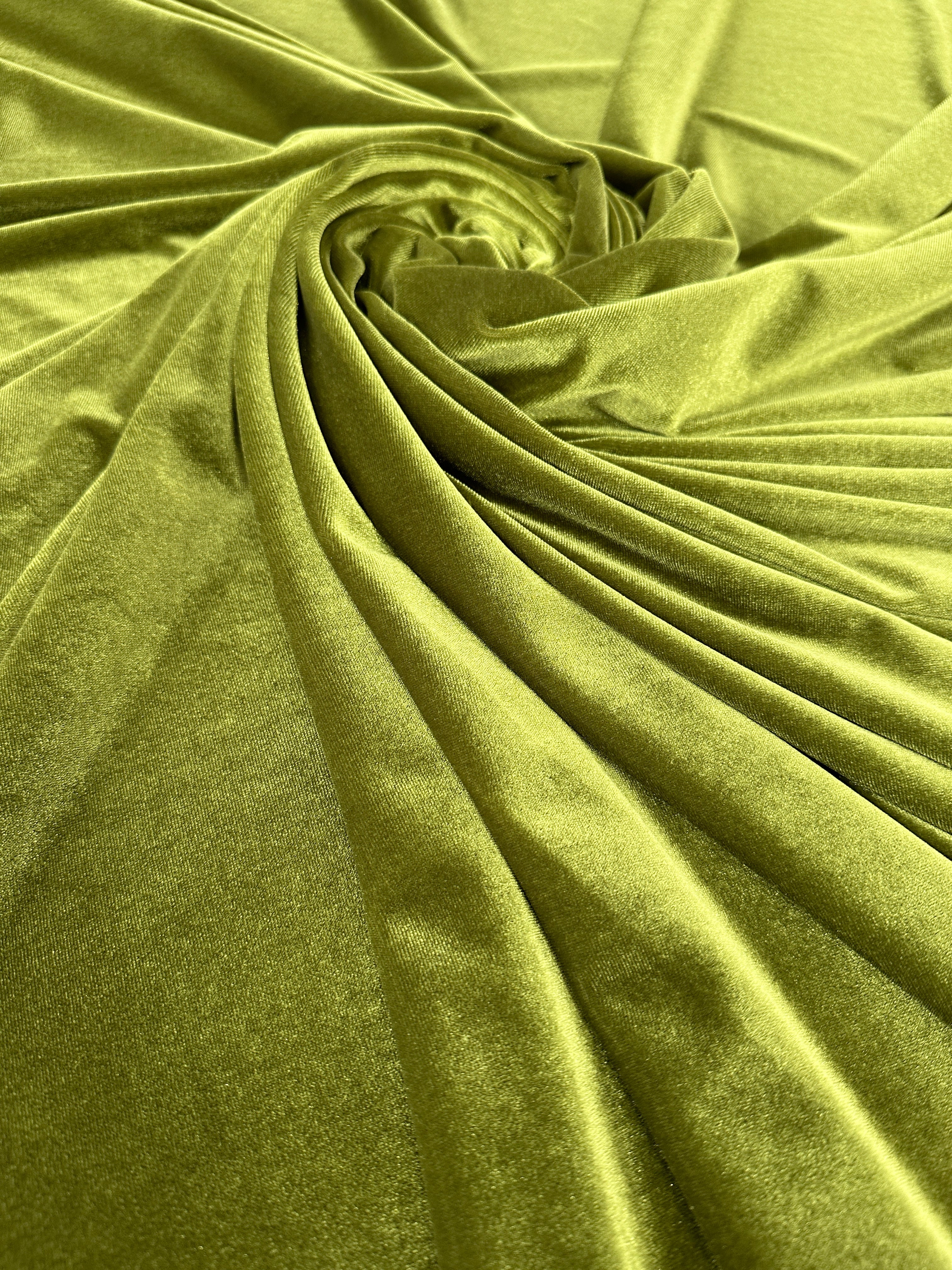 Olive stretch velvet, olive stretch velvet for gown, olive velvet for wedding, olive stretch pure velvet, mint stretch velvet for brides, green stretch fancy velvet, green color velvet for dress, olive green color stretch expensive velvet