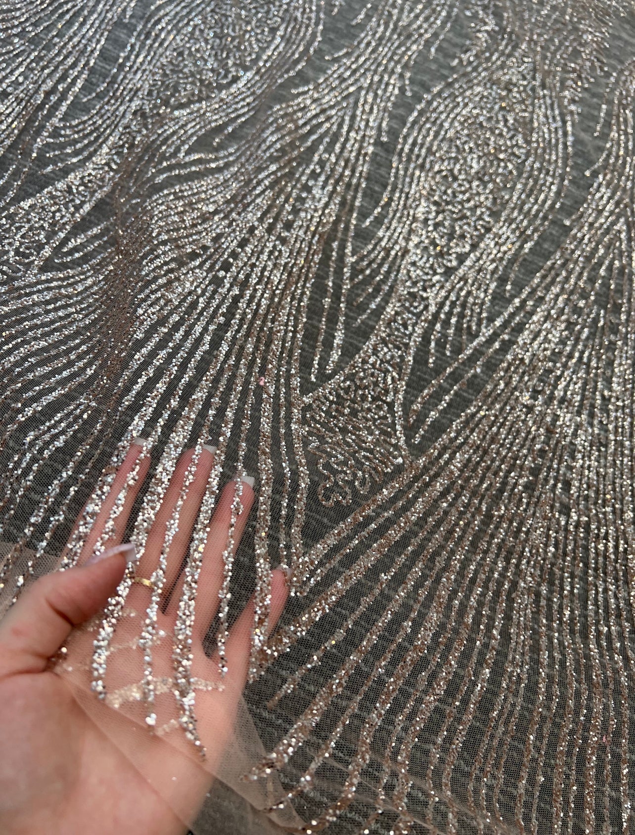Rose Gold Glitter Lace, gold lace Glitter, light gold Lace, dusty gold lace, lace for woman, lace for bride,  lace on discount, lace on sale, premium lace, kiki textile lace, lace for party wear dresses, lace on mesh