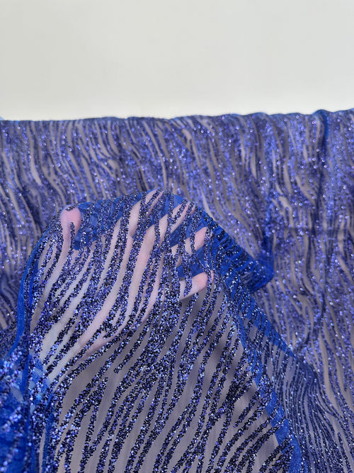 Royal Blue Glitter Wave Design Lace