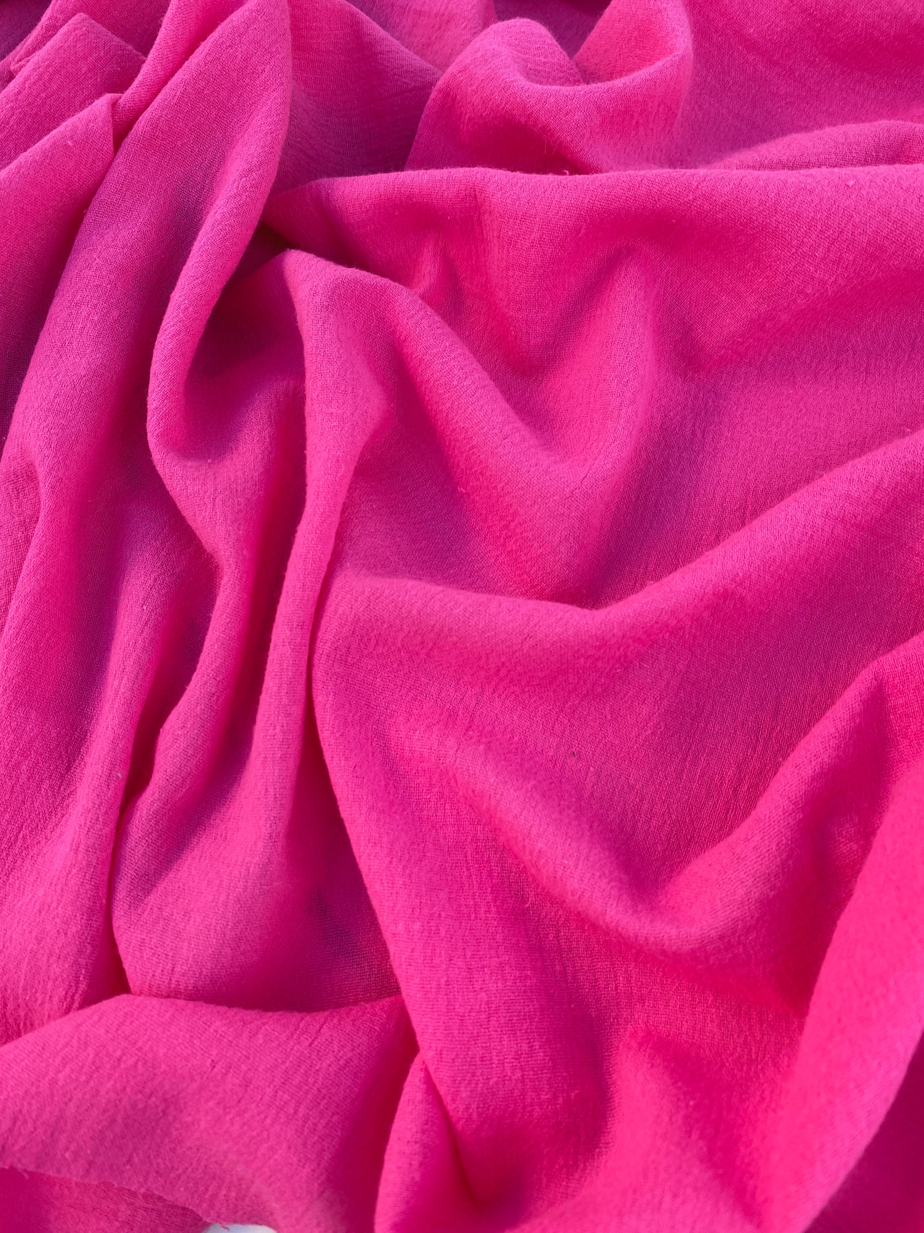 Fuchsia cotton gauze, hot pink cotton gauze,  hot pink crinkle gauze, textured gauze, sheer gauze pink, pink gauze fabric