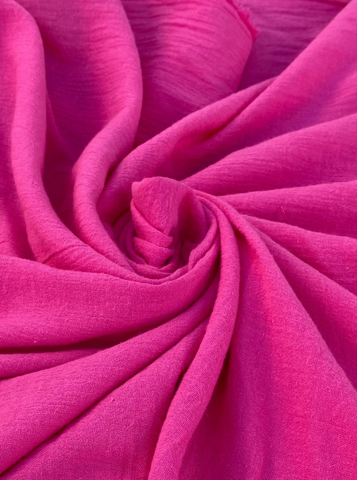 Fuchsia cotton gauze, hot pink cotton gauze,  hot pink crinkle gauze, textured gauze, sheer gauze pink, pink gauze fabric