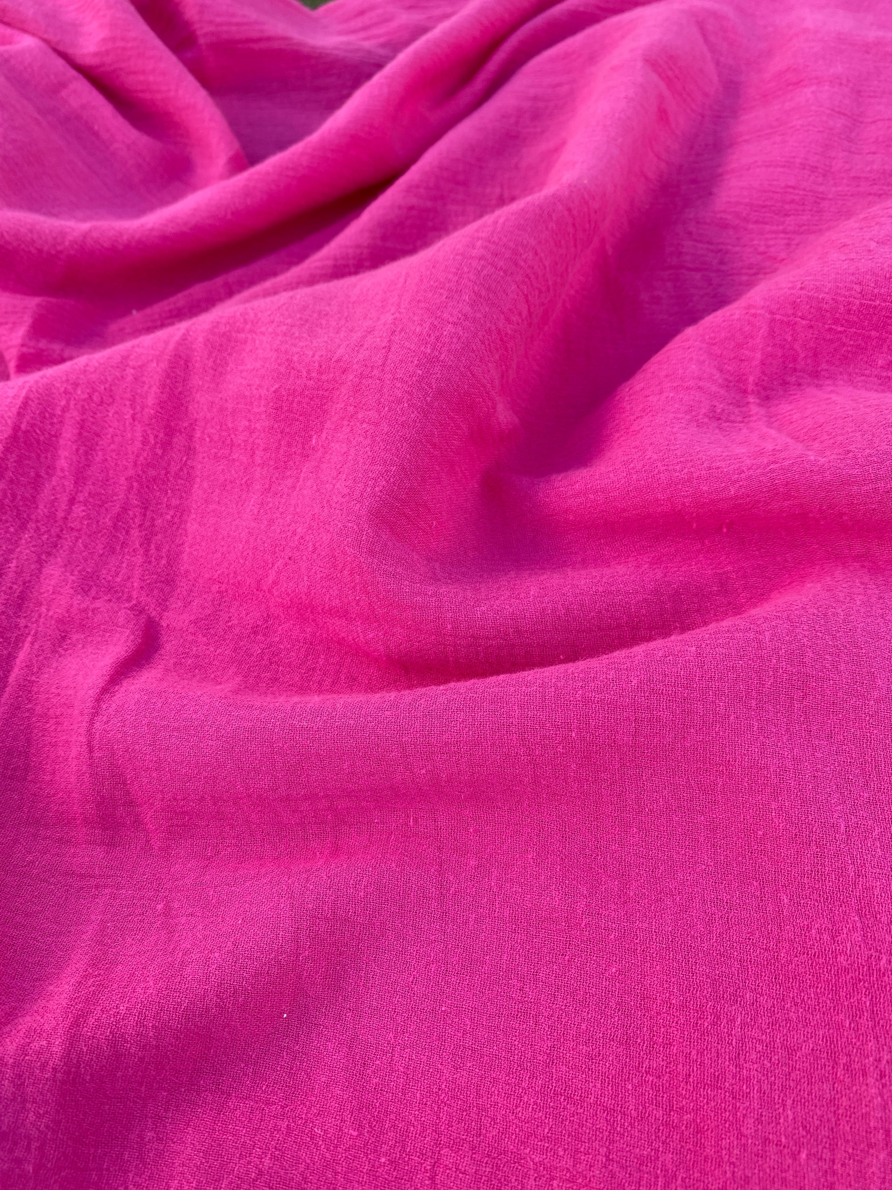 Fuchsia cotton gauze, hot pink cotton gauze,  hot pink crinkle gauze, textured gauze, sheer gauze pink, pink gauze fabric