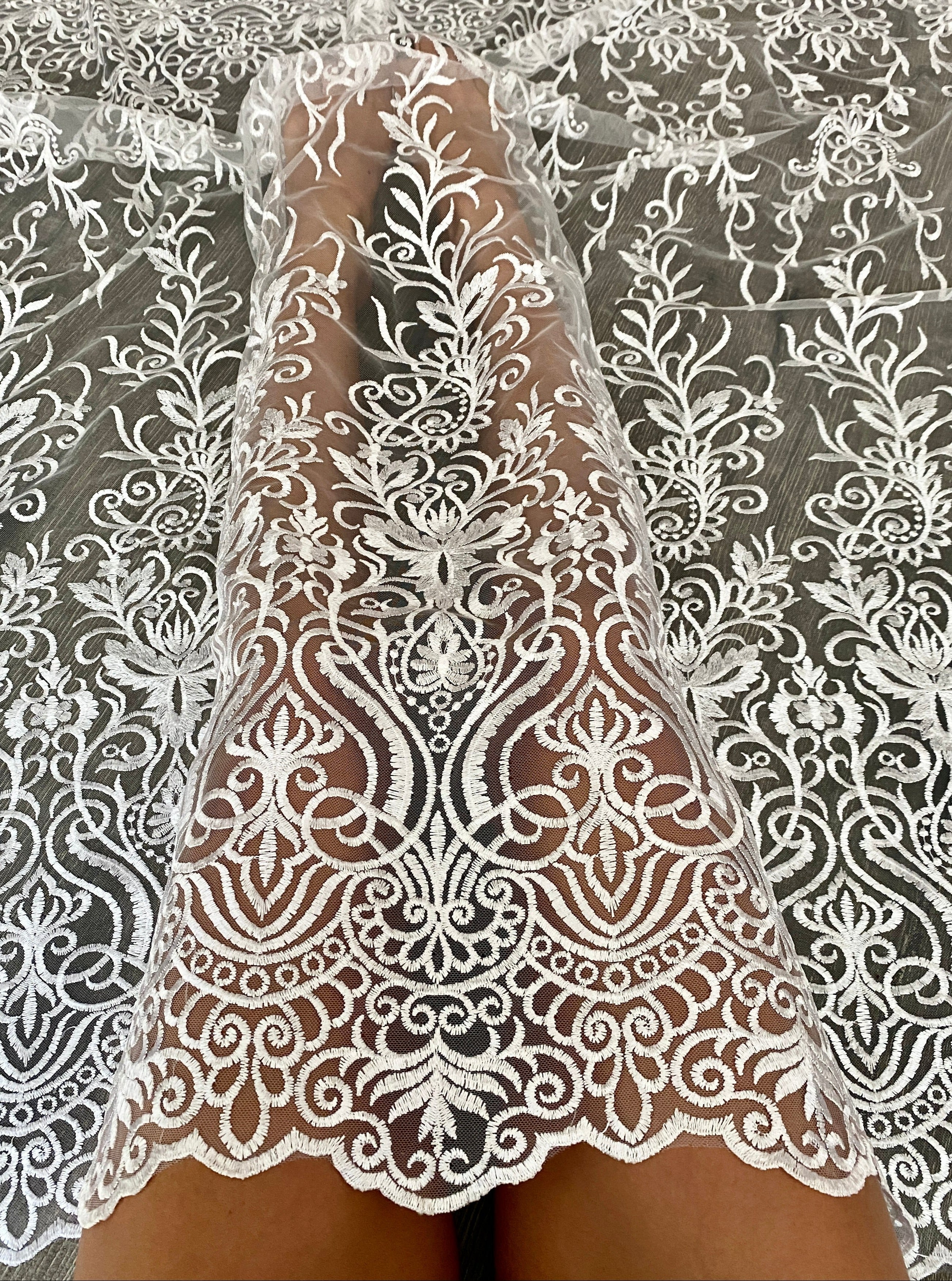 white Scallop Embroidery Lace, off white Scallop Embroidery lace, bright white Scallop Embroidery Lace, Scalloped Embroidery Lace for woman, Scalloped Embroidery Lace for bride, Scalloped Embroidery Lace for gown, Scallop Embroidery Lace in low price, premium Scallop Embroidery Lace, cheap Scallop Embroidery Lace