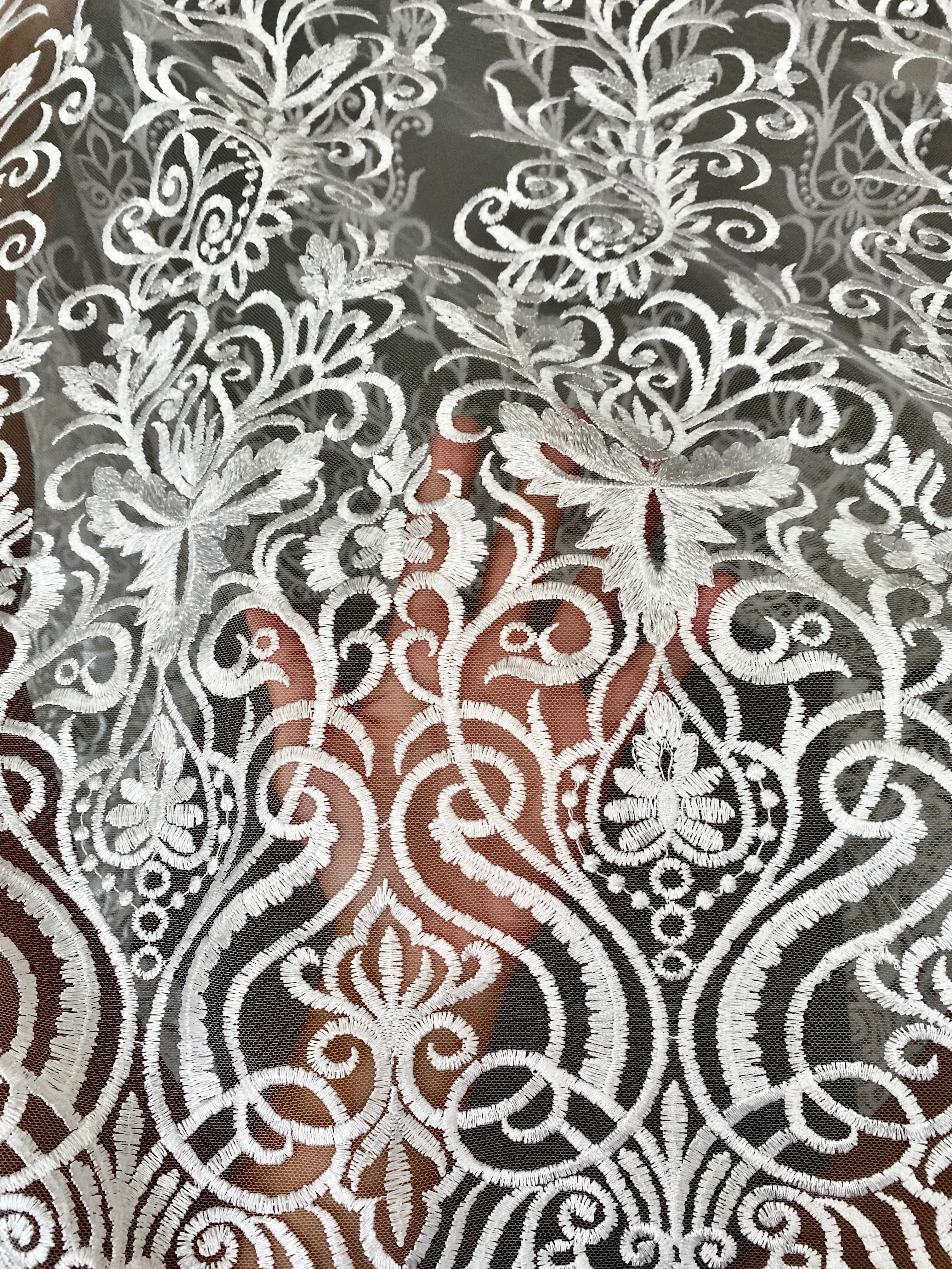 white Scallop Embroidery Lace, off white Scallop Embroidery lace, bright white Scallop Embroidery Lace, Scalloped Embroidery Lace for woman, Scalloped Embroidery Lace for bride, Scalloped Embroidery Lace for gown, Scallop Embroidery Lace in low price, premium Scallop Embroidery Lace, cheap Scallop Embroidery Lace