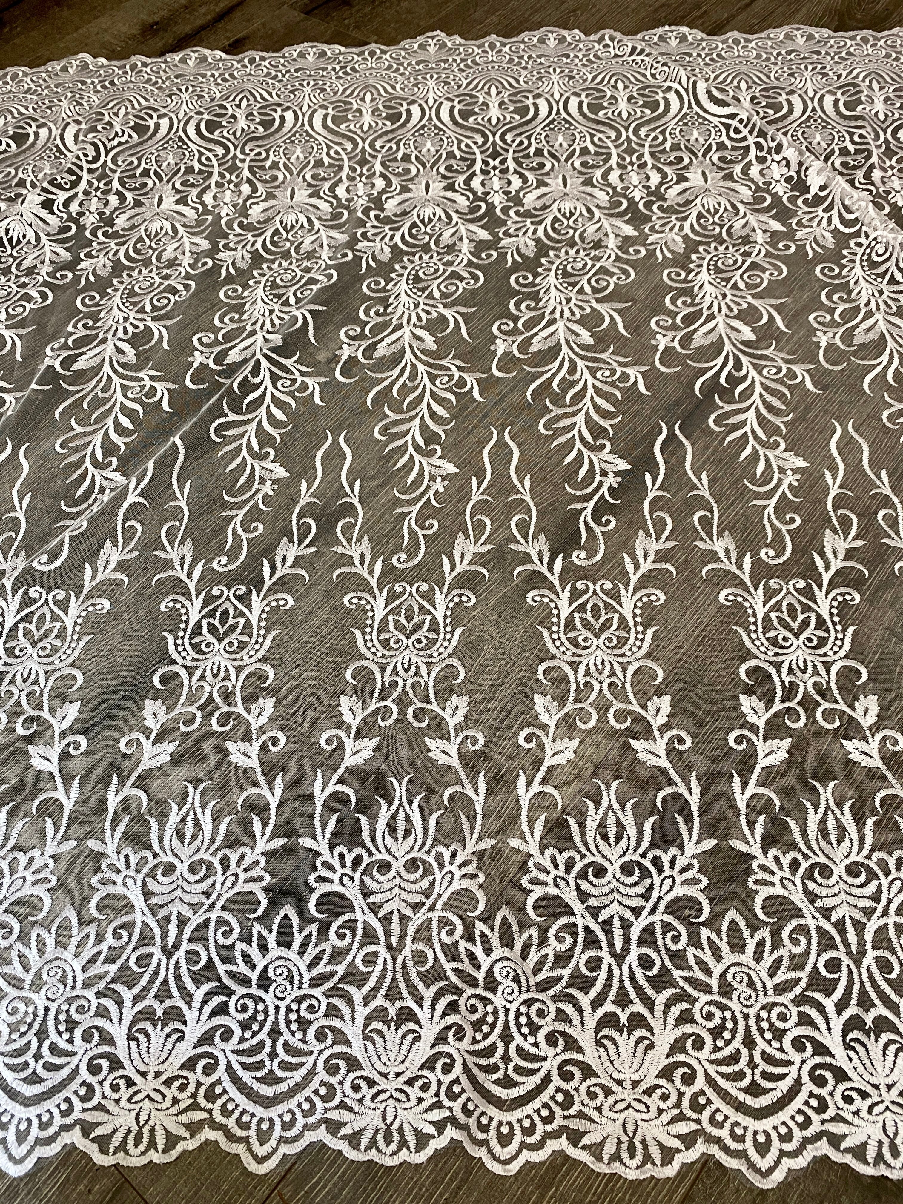  white Scallop Embroidery Lace, off white Scallop Embroidery lace, bright white Scallop Embroidery Lace, Scalloped Embroidery Lace for woman, Scalloped Embroidery Lace for bride, Scalloped Embroidery Lace for gown, Scallop Embroidery Lace in low price, premium Scallop Embroidery Lace, cheap Scallop Embroidery Lace