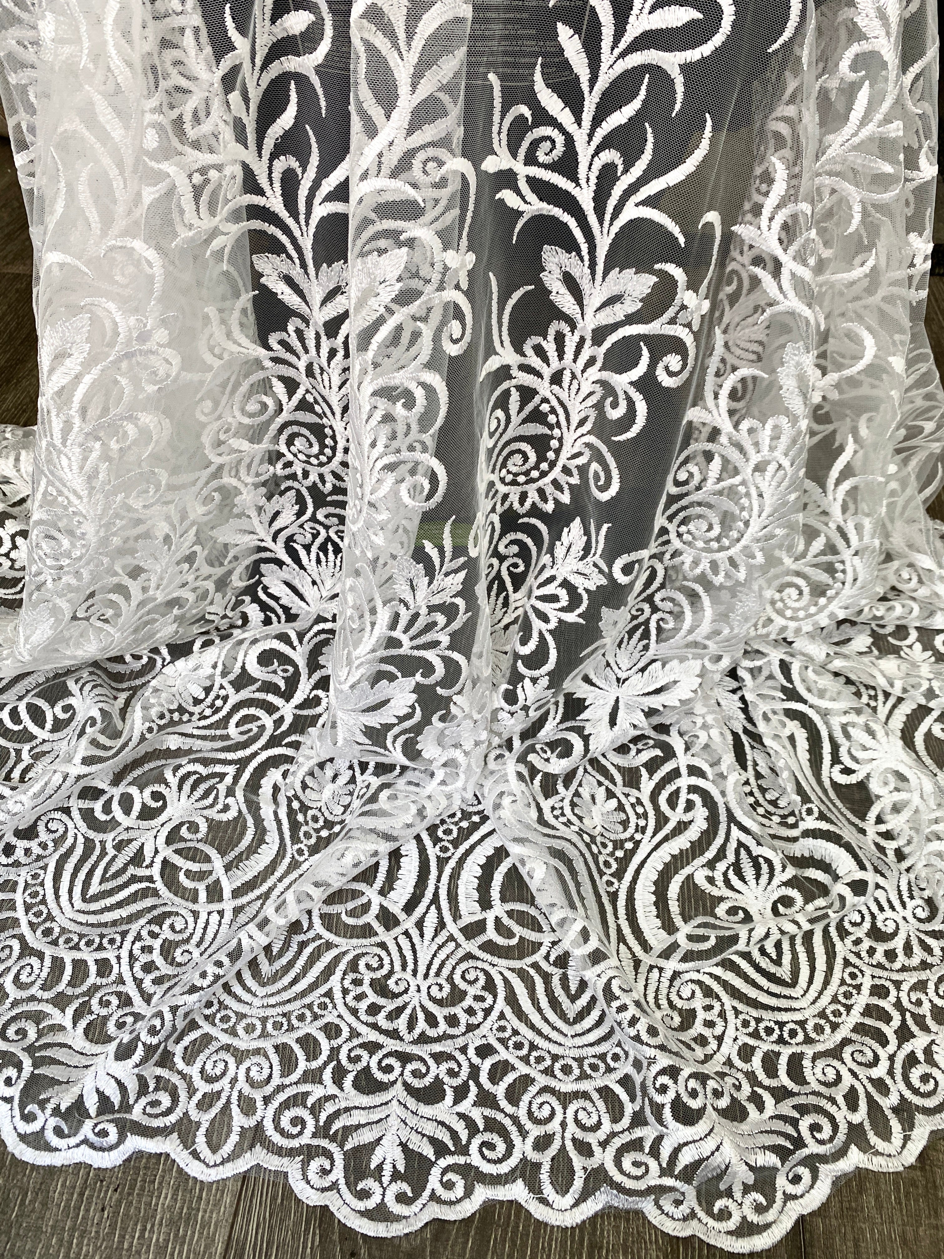  white Scallop Embroidery Lace, off white Scallop Embroidery lace, bright white Scallop Embroidery Lace, Scalloped Embroidery Lace for woman, Scalloped Embroidery Lace for bride, Scalloped Embroidery Lace for gown, Scallop Embroidery Lace in low price, premium Scallop Embroidery Lace, cheap Scallop Embroidery Lace