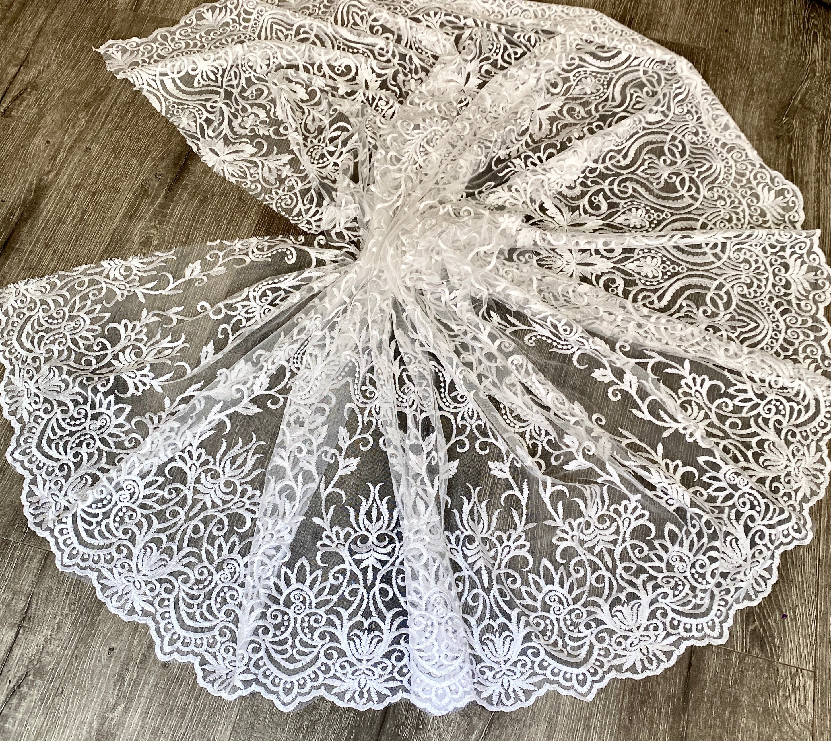  white Scallop Embroidery Lace, off white Scallop Embroidery lace, bright white Scallop Embroidery Lace, Scalloped Embroidery Lace for woman, Scalloped Embroidery Lace for bride, Scalloped Embroidery Lace for gown, Scallop Embroidery Lace in low price, premium Scallop Embroidery Lace, cheap Scallop Embroidery Lace