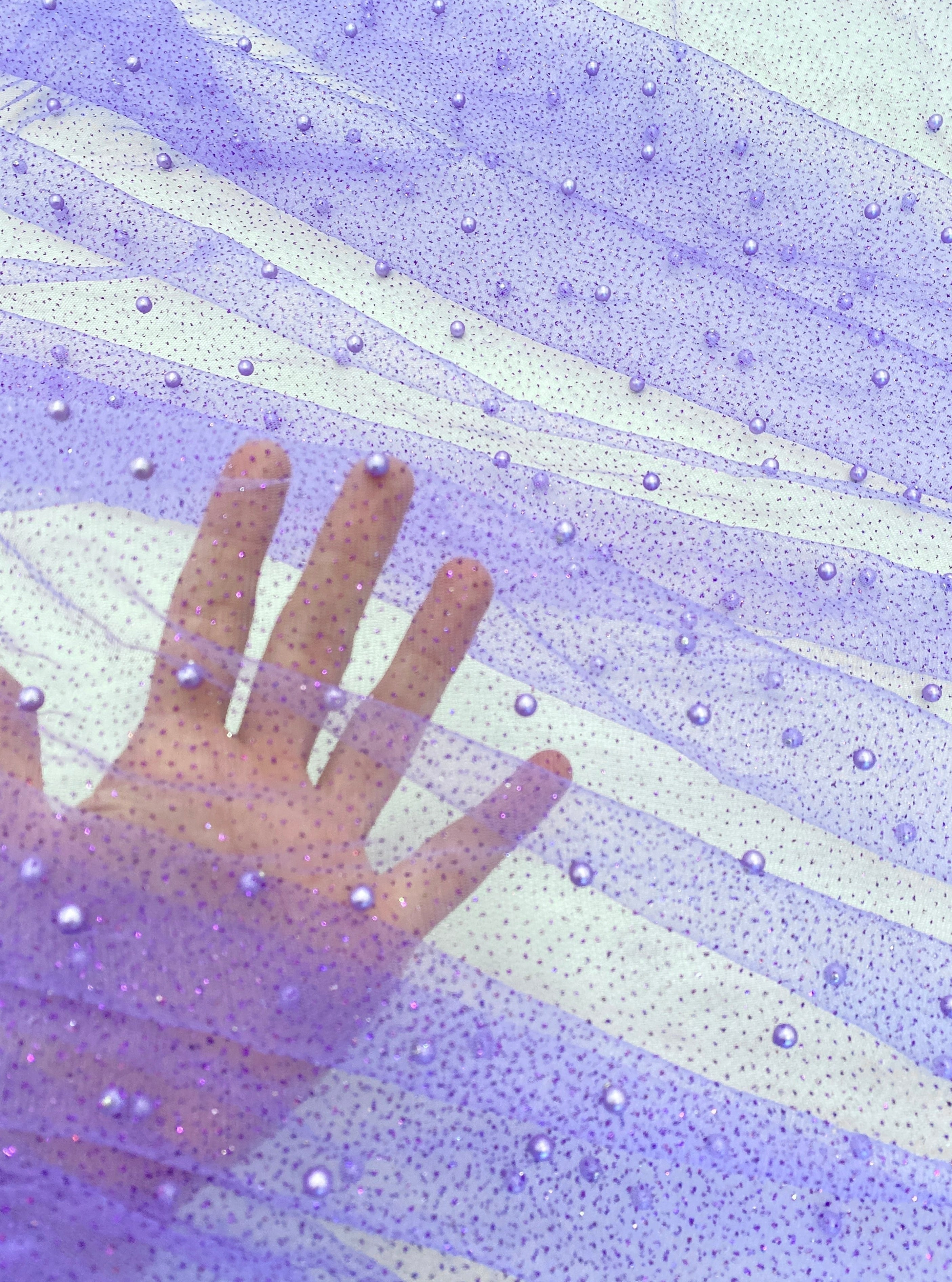 purple Pearl Tulle, light purple pearl Tulle, lavender pearl tulle, purple Pearl Tulle for party wear, lavender Pearl Tulle for dress, Pearl Tulle for woman, Pearl Tulle for bride, Pearl Tulle on discount, Pearl Tulle on sale, premium Pearl Tulle, buy Pearl Tulle online