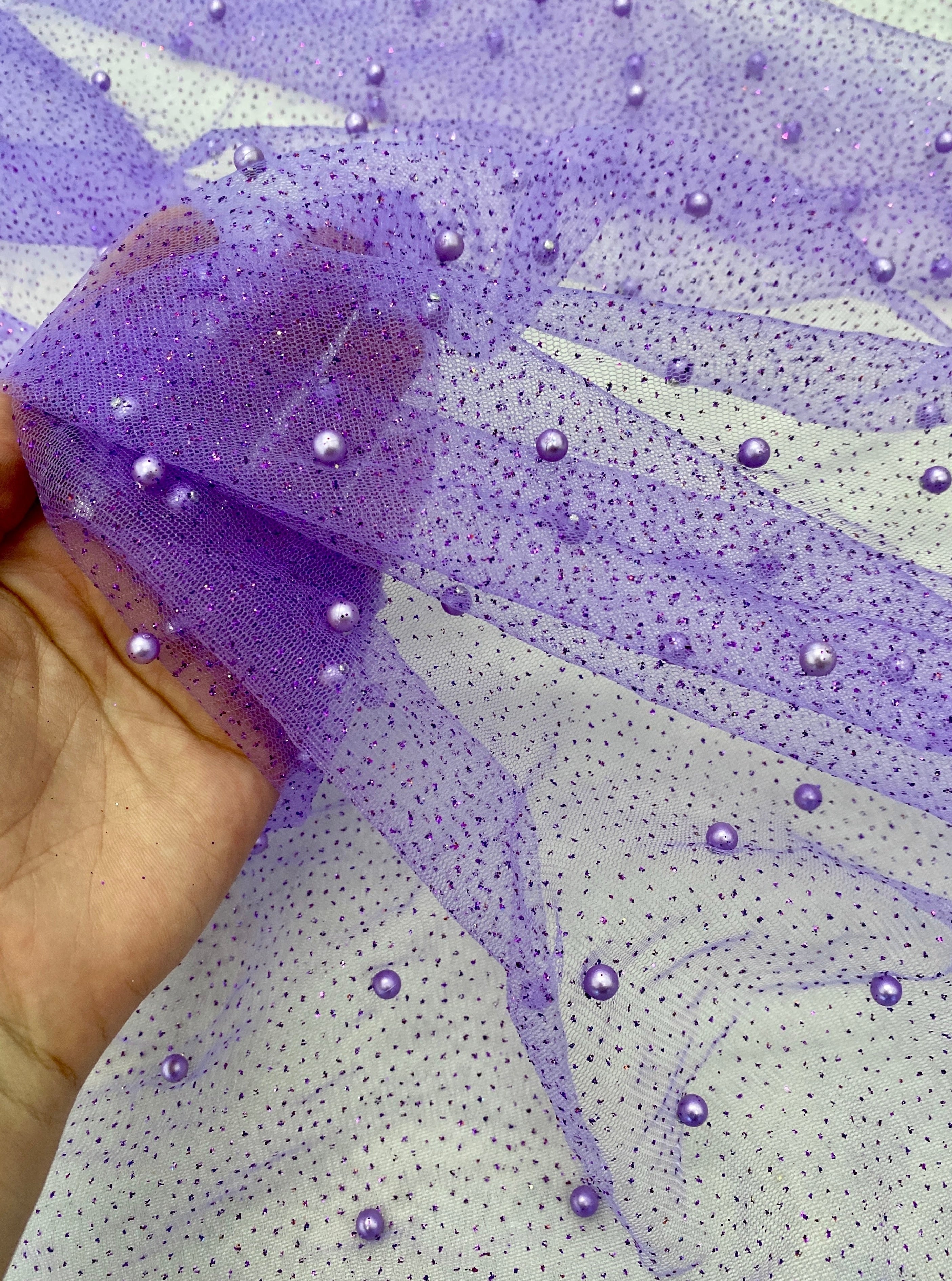 purple Pearl Tulle, light purple pearl Tulle, lavender pearl tulle, purple Pearl Tulle for party wear, lavender Pearl Tulle for dress, Pearl Tulle for woman, Pearl Tulle for bride, Pearl Tulle on discount, Pearl Tulle on sale, premium Pearl Tulle, buy Pearl Tulle online