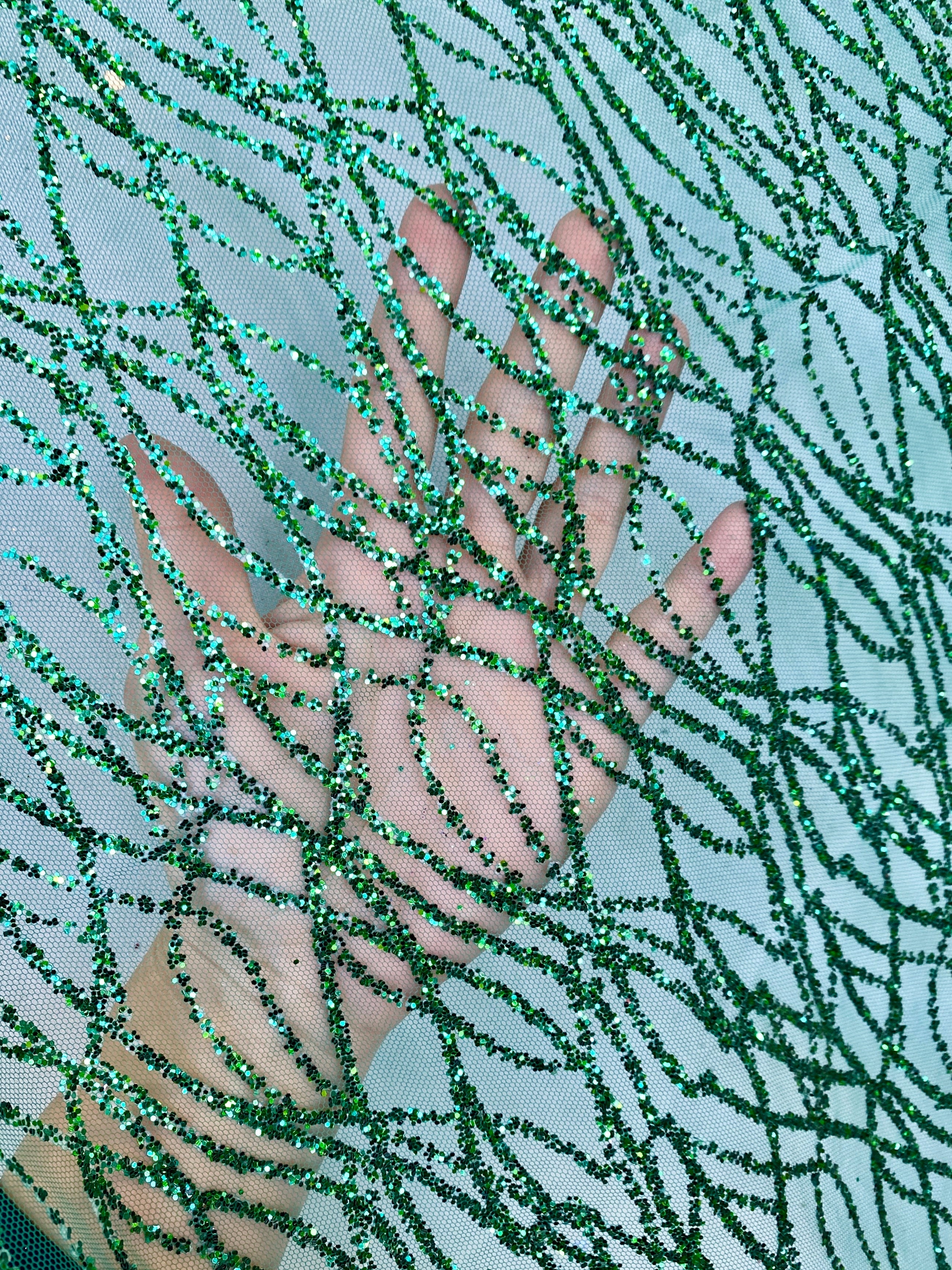 Emerald Green Glitter on Mesh, green Lace, dark green lace, lace for woman, lace for bride,  lace on discount, lace on sale, premium lace, kiki textile lace, lace for party wear dresses, lace on mesh