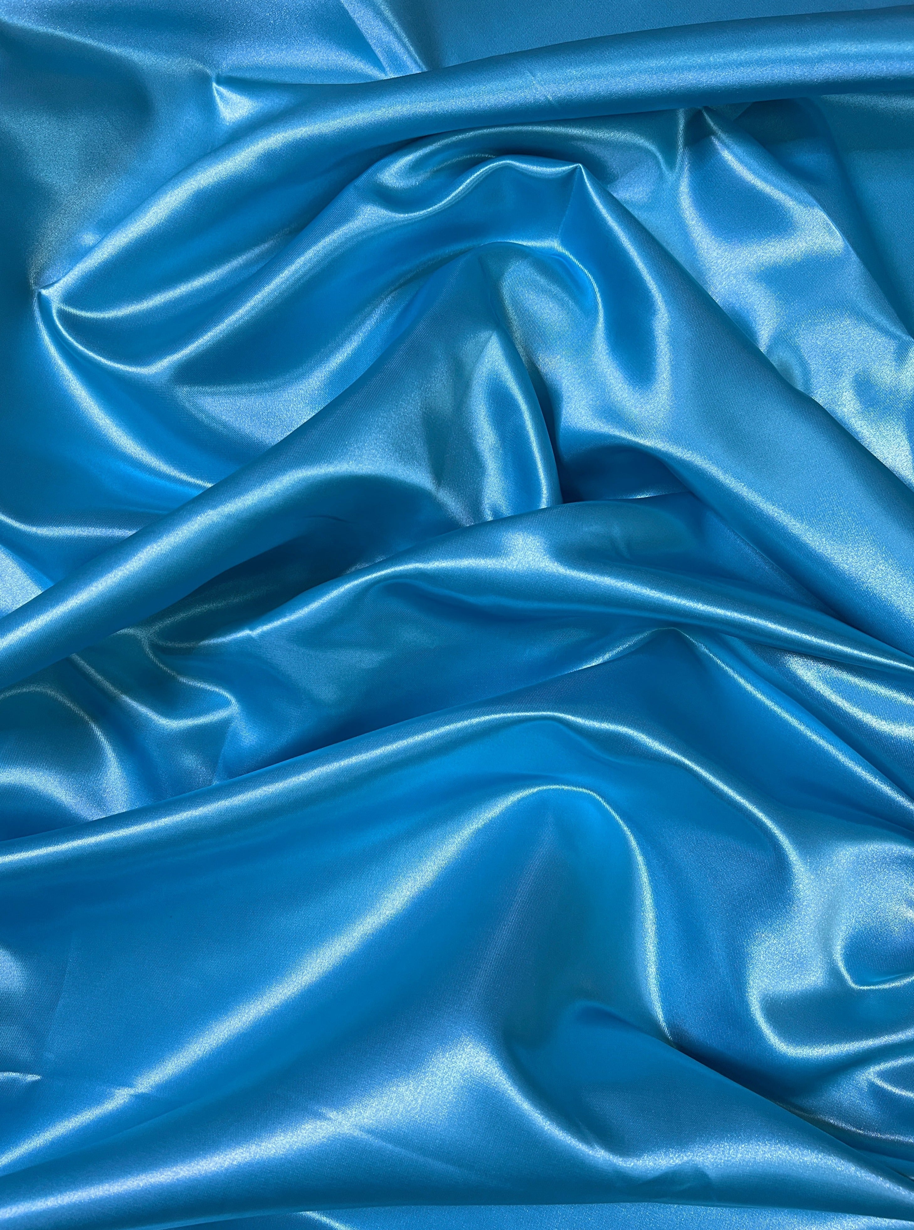 Ocean Blue Duchesse Satin Fabric, Blue Bridal Shiny Satin by yard, Light Blue Heavy Satin Fabric for Wedding Dress,, satin for woman, premium satin, best quality satin, cheap satin, luxury satin, buy satin online, kiki textile fabric, kikitextile satin