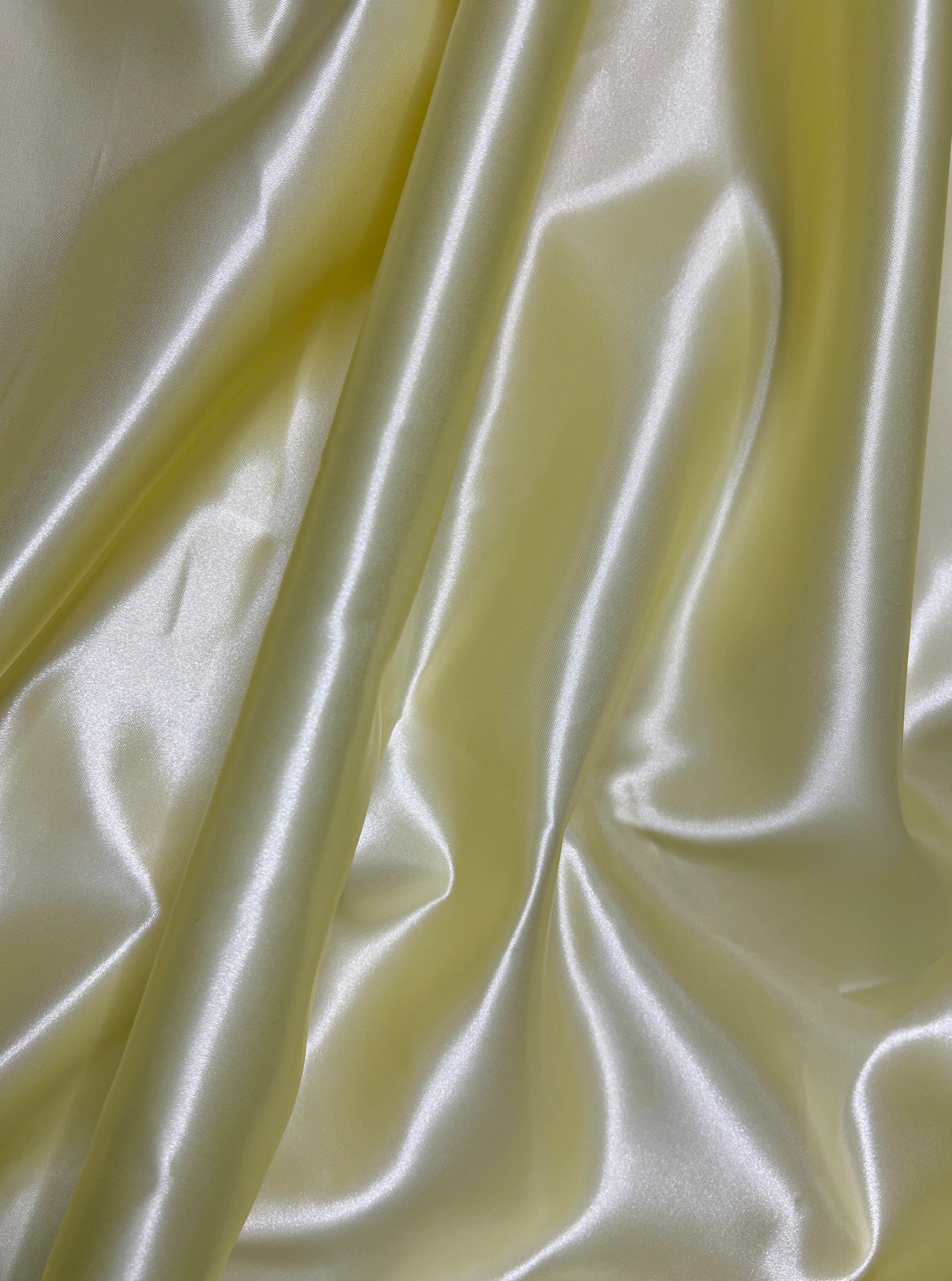 Pale Yellow Duchesse Satin Fabric, Yellow Bridal Shiny Satin by yard, Light Heavy Satin Fabric for Wedding Dress, satin for woman, satin usa, satin los angelos, kikitextile, satin online, satin in yellow, dark yellow satin, light yellow satin, stretch satin, cheap satin, luxury satin