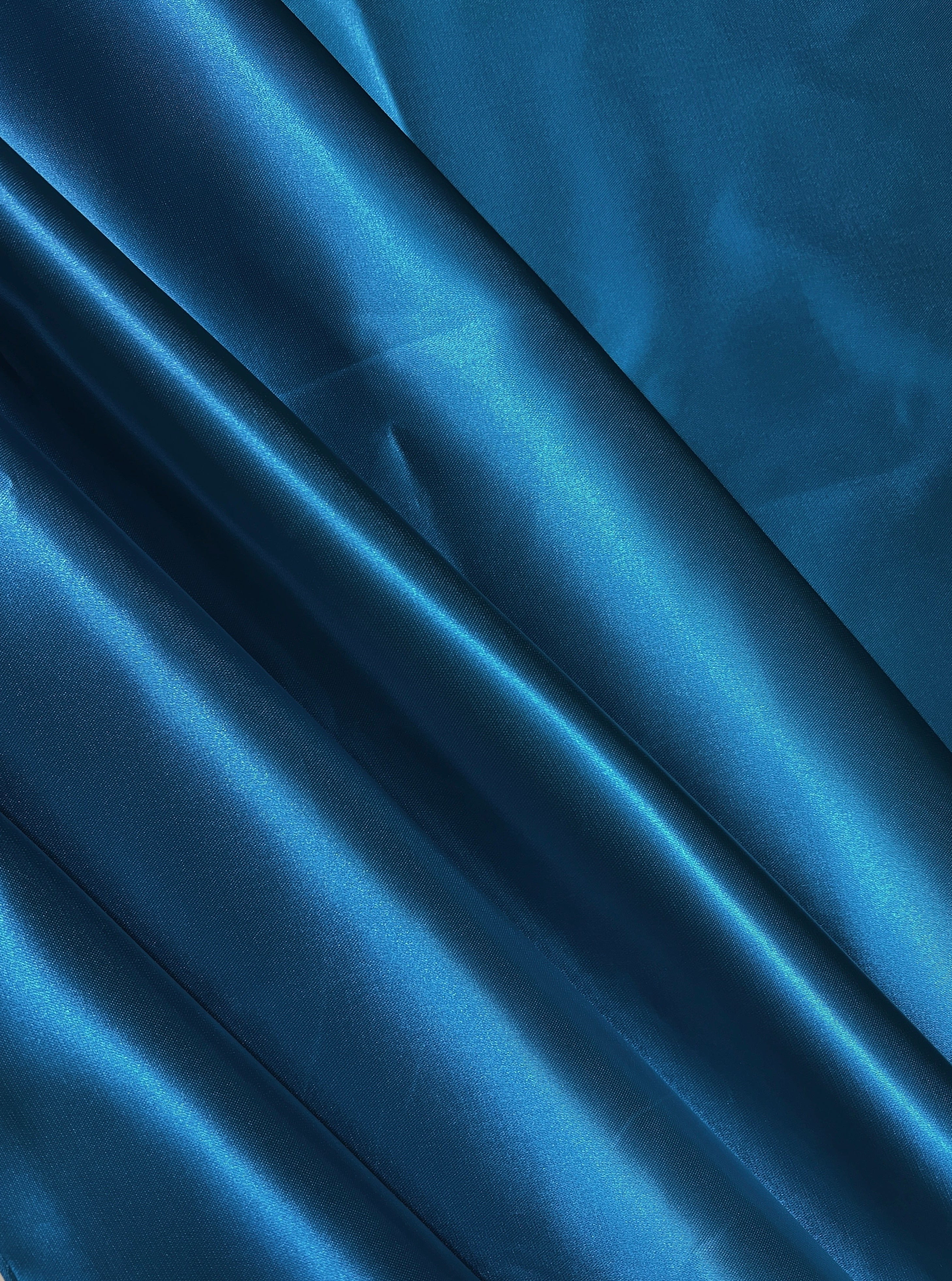 Teal Duchesse Satin Fabric, Blue Bridal Shiny Satin by yard, Dark Blue Heavy Satin Fabric for Wedding Dress, Dark Blue Satin Fabric, premium satin, best quality satin, satin usa, satin los angelos, kikitextile, kiki fabrics, satin for woman