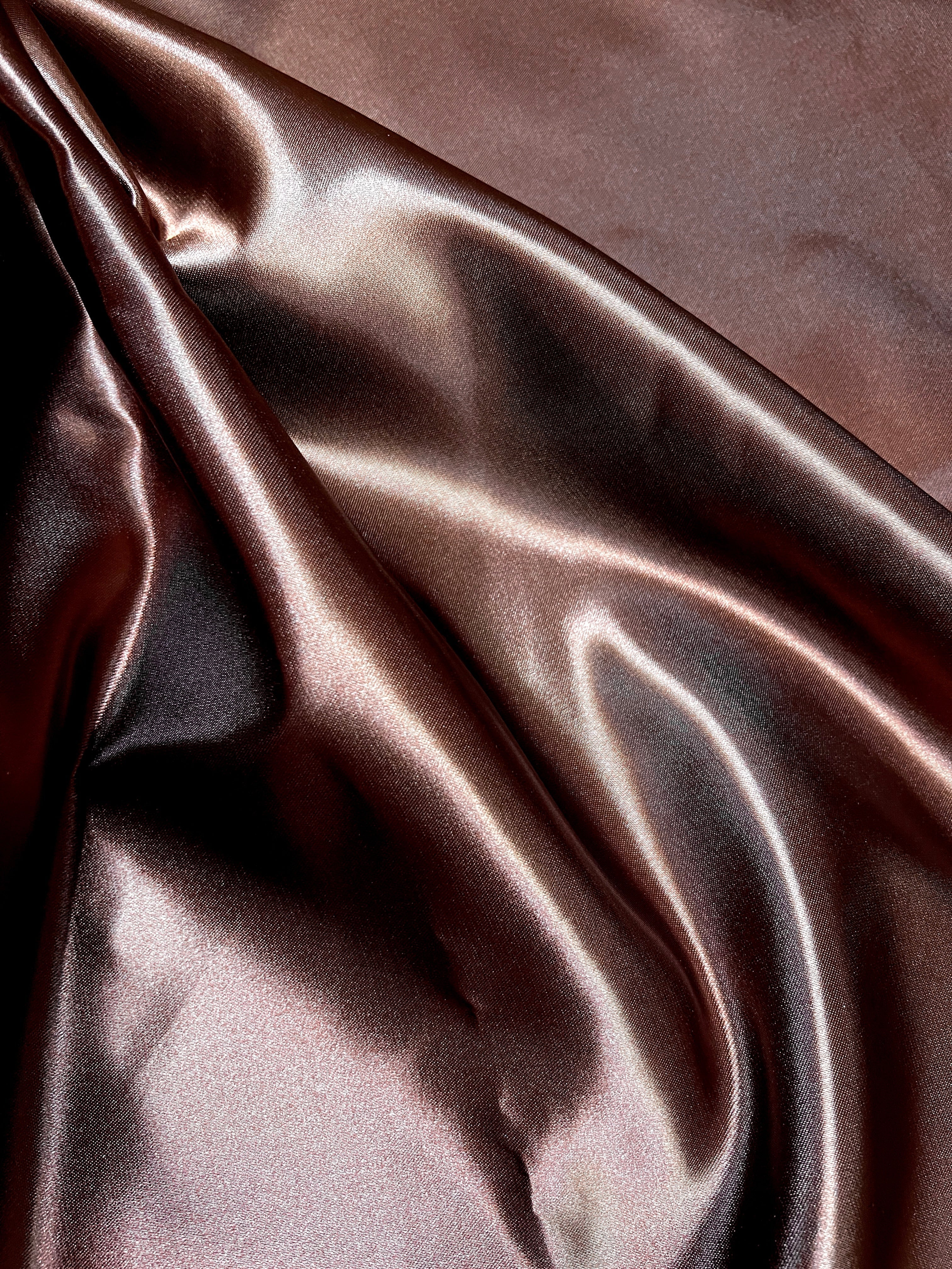 Brown Duchesse Satin Fabric, Chocolate Bridal Shiny Satin by yard, Dark Brown Heavy Satin Fabric for Wedding Dress, brown satin, brown satin for woman, best quality satin, luxury satin, premium satin, buy satin online, kikitextile satin, kiki fabrics