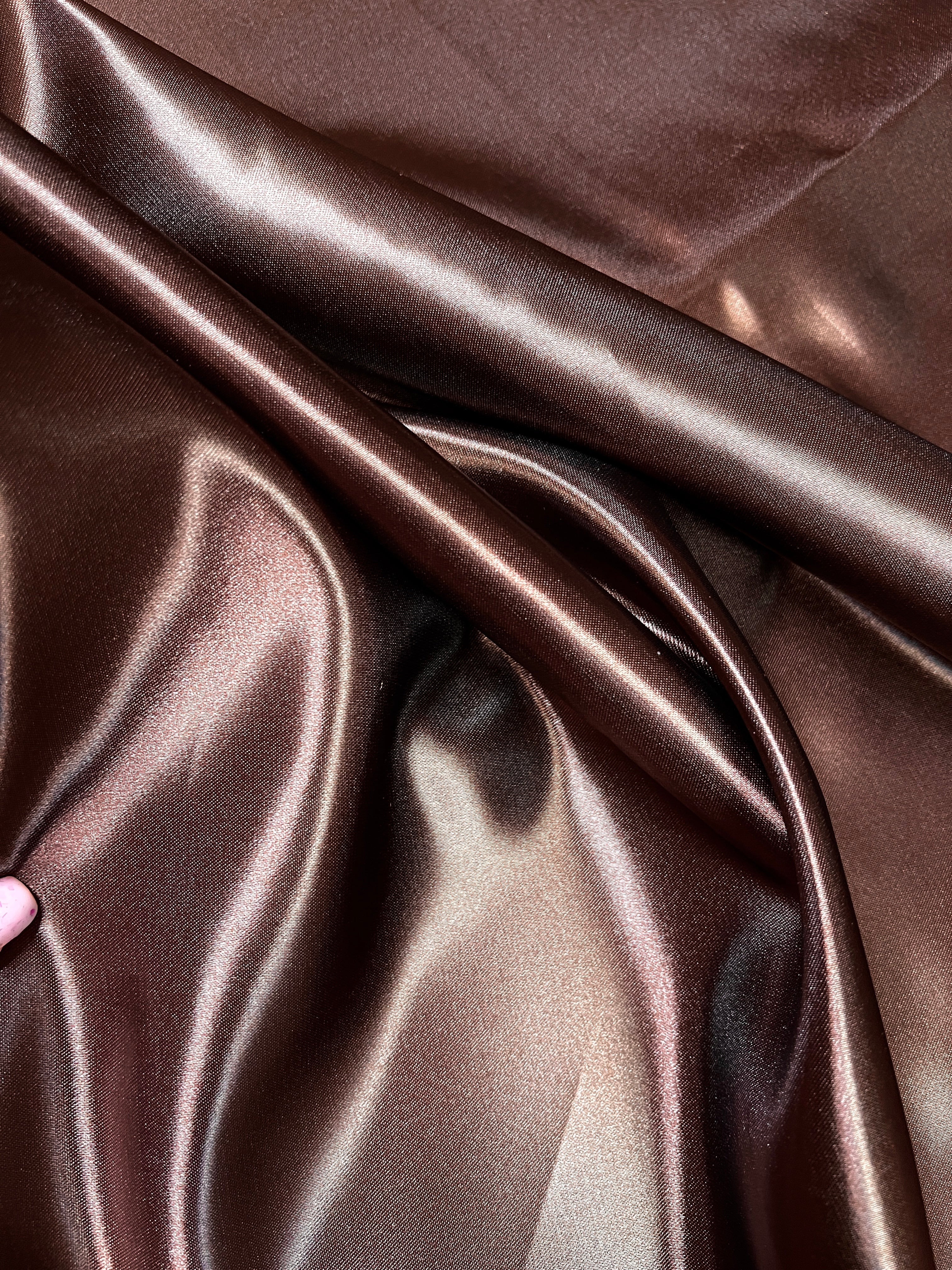 Brown Duchesse Satin Fabric, Chocolate Bridal Shiny Satin by yard, Dark Brown Heavy Satin Fabric for Wedding Dress, brown satin, brown satin for woman, best quality satin, luxury satin, premium satin, buy satin online, kikitextile satin, kiki fabrics