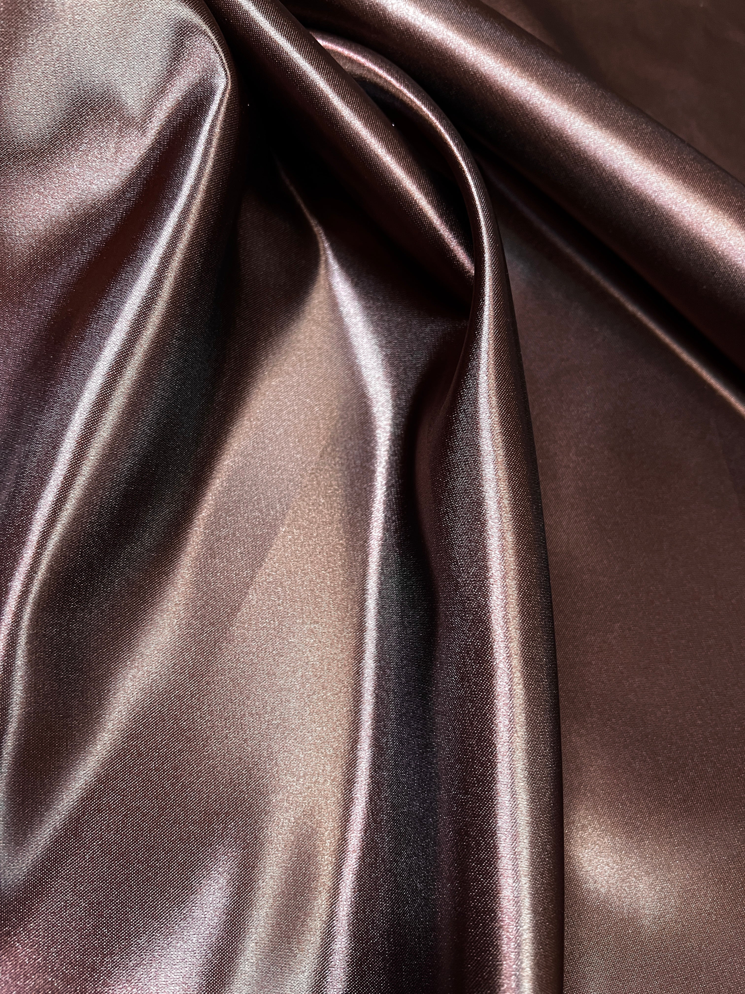 Brown Duchesse Satin Fabric, Chocolate Bridal Shiny Satin by yard, Dark Brown Heavy Satin Fabric for Wedding Dress, brown satin, brown satin for woman, best quality satin, luxury satin, premium satin, buy satin online, kikitextile satin, kiki fabrics