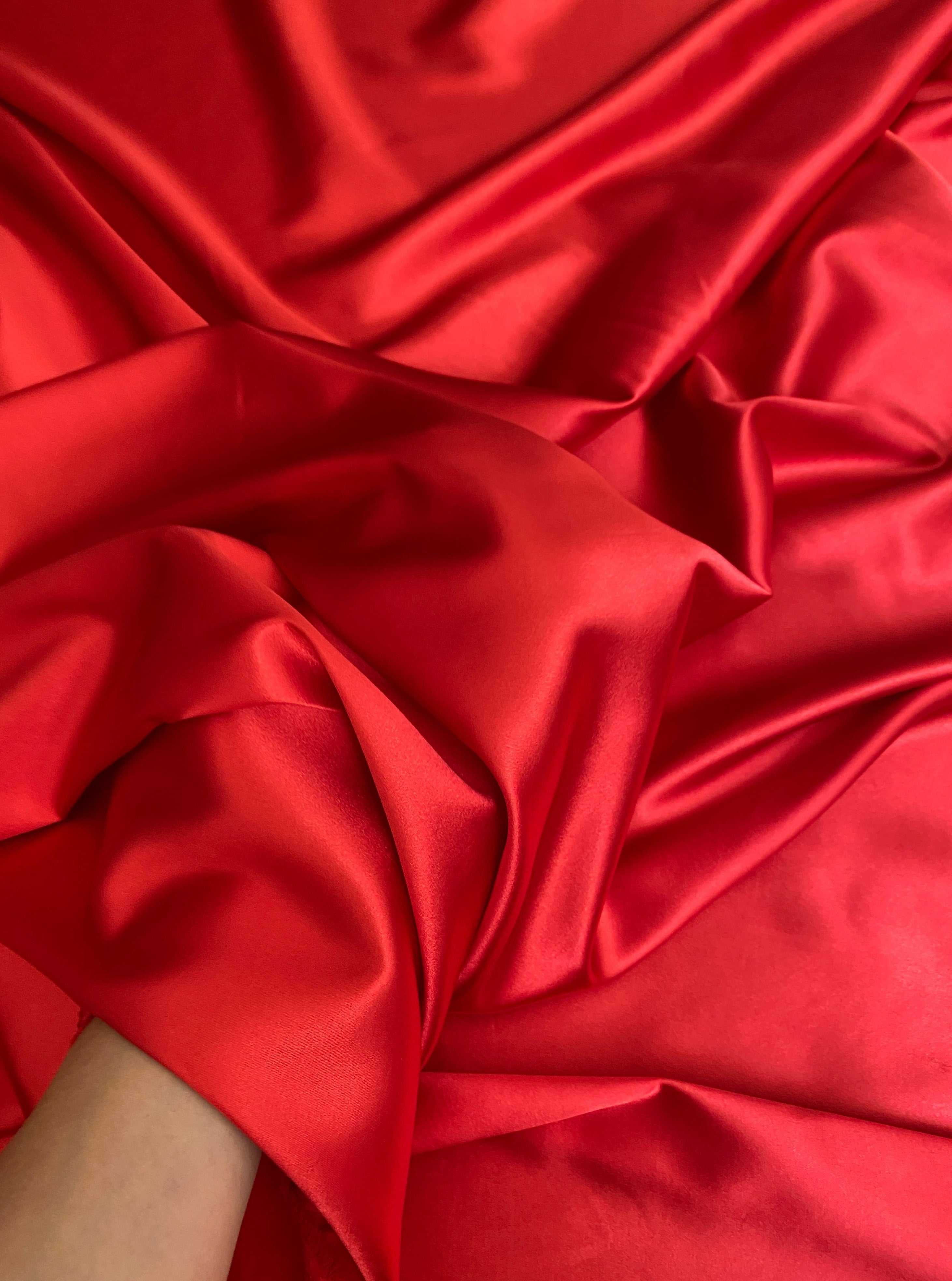 Flame red diamond bright silk imitation acetate satin fabric Draping silky  trousers shirt Konishi clothing fabric