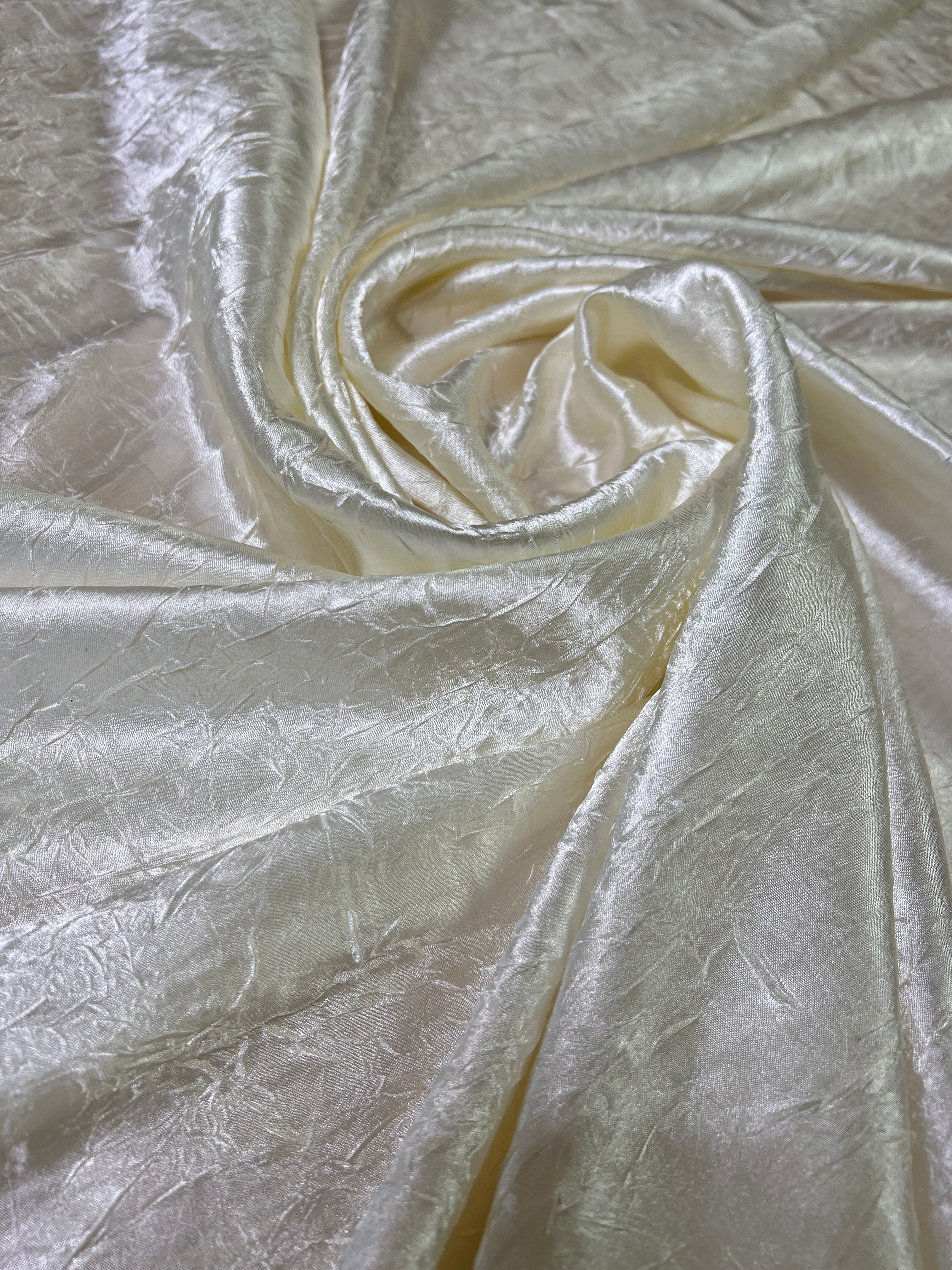 Ivory Crinkle Satin Fabric, Crushed Silk Fabric by yard, Eggshell Crinkle silk charmeuse, Bridal Satin Medium Weight, Satin for gown, Shiny Satin, satin for woman, silky satin, stretch satin, off white satin, kikitextile satin, cheap satin, satin in low price, buy satin online, discounted satin