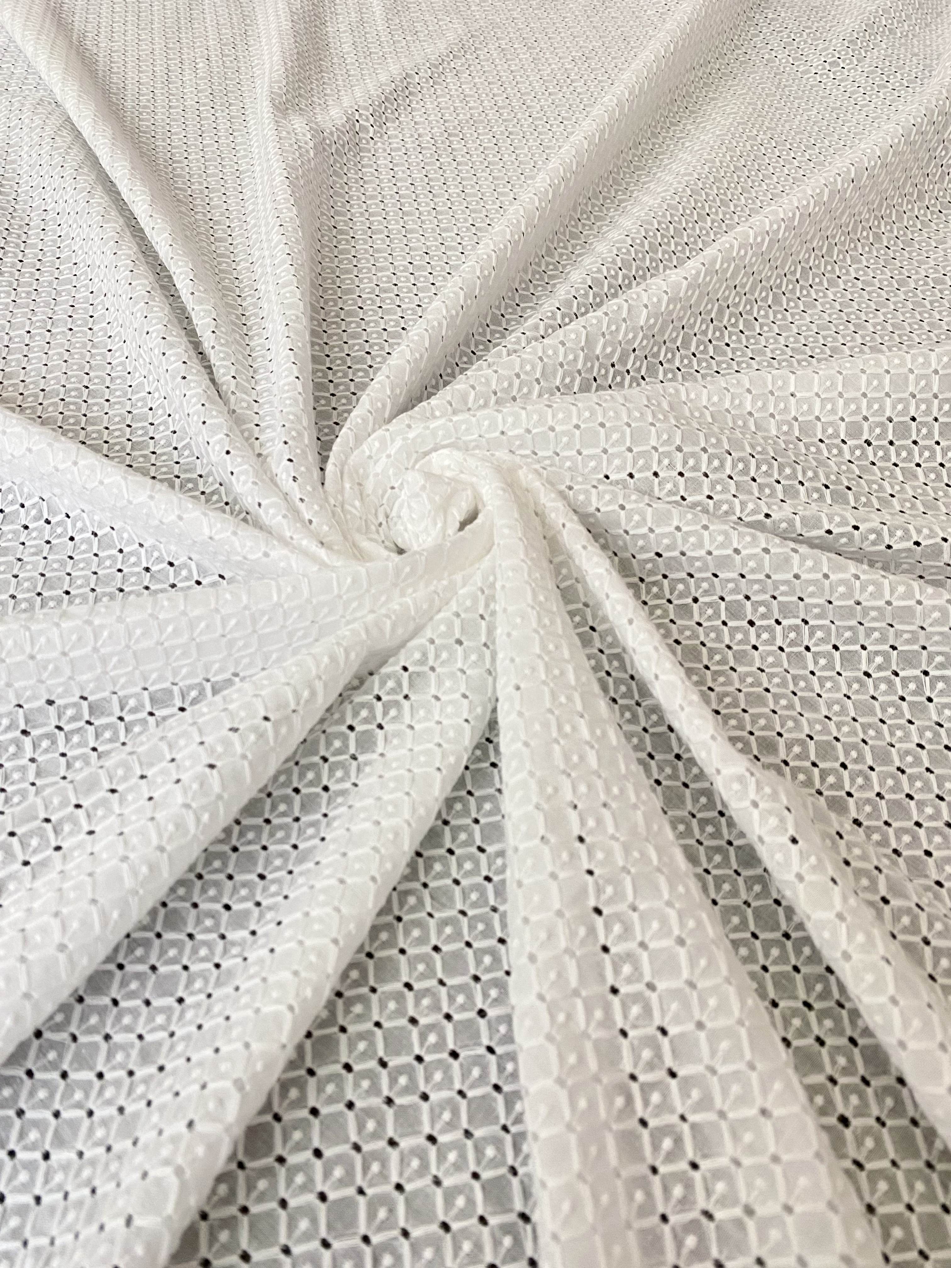 White geometric Cotton Eyelet, cotton eyelets for woman, off white cotton eyelets, milky white cotton eyelets, cotton eyelet in low price, premium cotton eyelets, kiki textile cotton eyelets