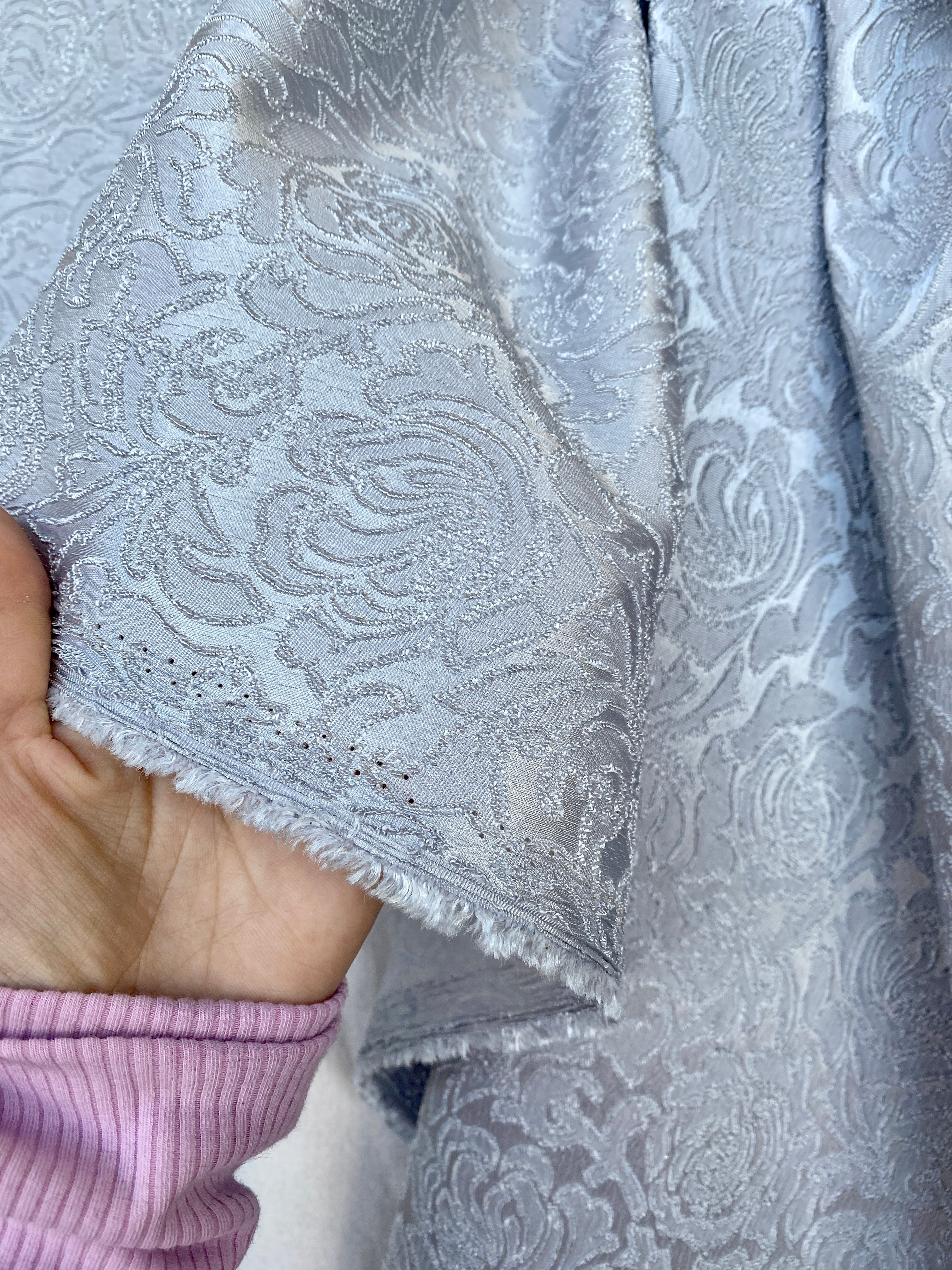silver brocade fabric, silver floral design brocade, bridal silver brocade, silver brocade for woman, silver brocade non stretch, cheap brocade, discounted brocade, brocade in low price, buy brocade online, premium quality brocade