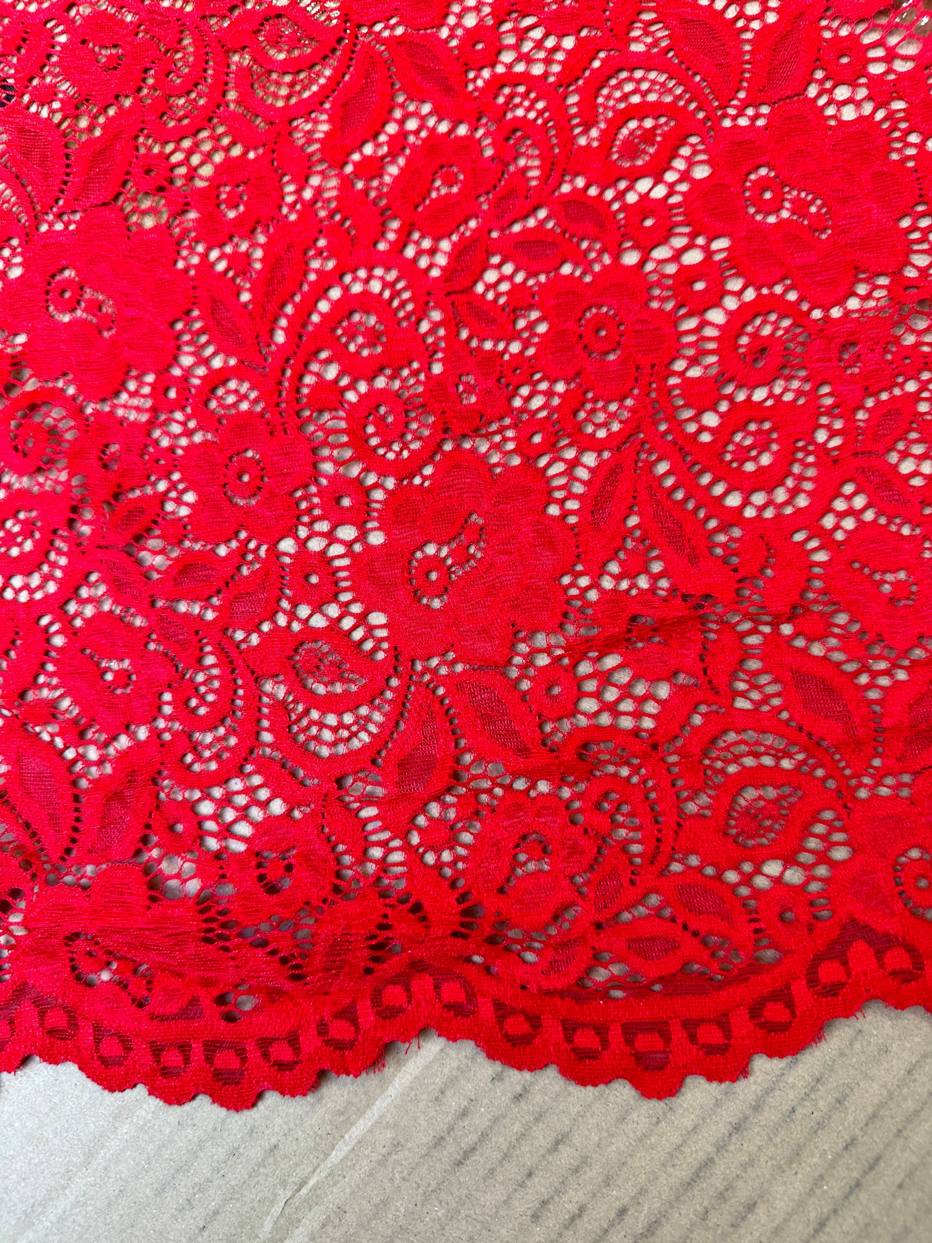 Red nylon lace, 4 way stretch lace, lace for bridal dress, red lace for woman, bridal lace design, best quality lace, buy lace online, lace for gown, lace for dress, discounted lace, best quality lace