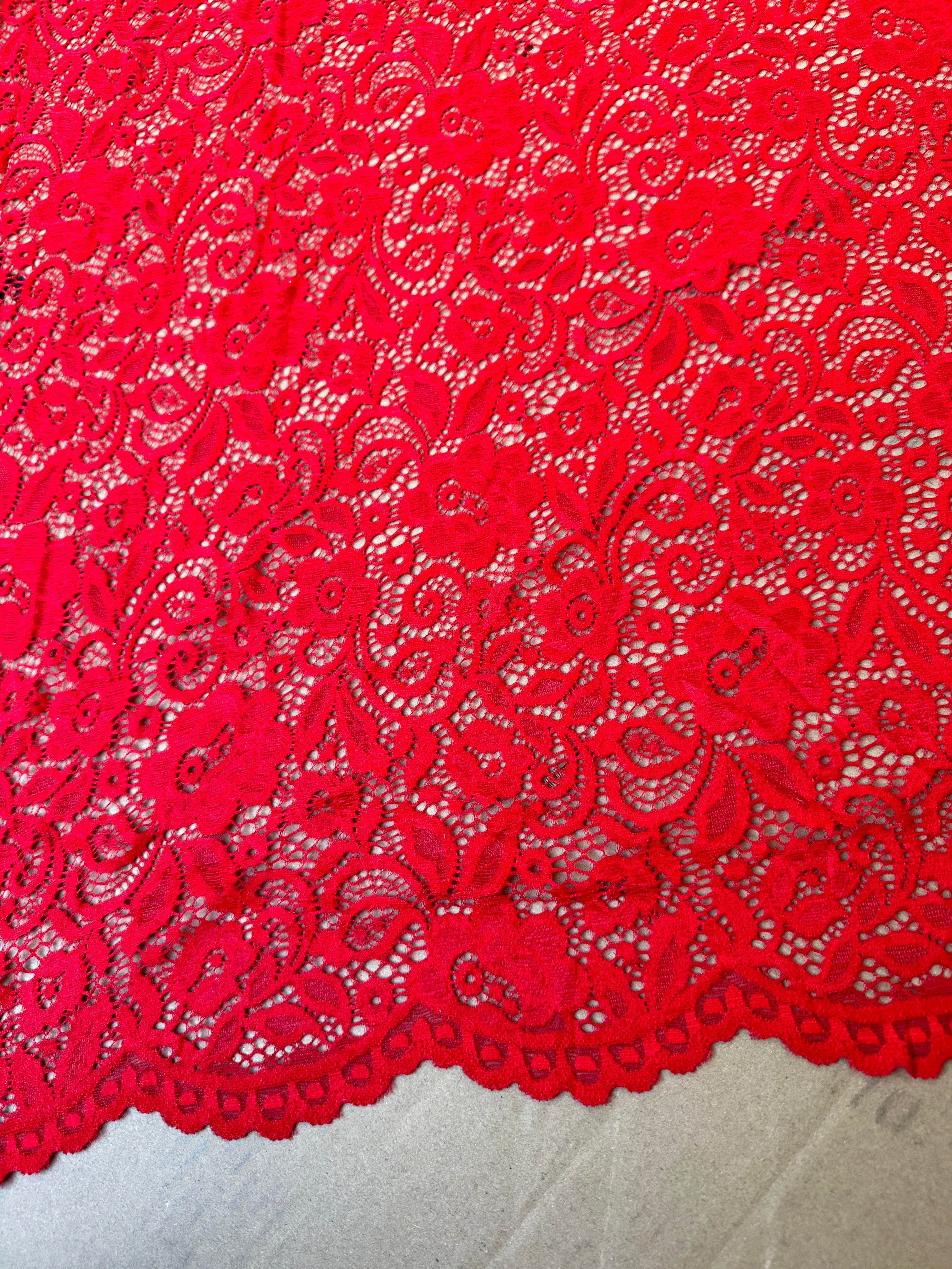 Red nylon lace, 4 way stretch lace, lace for bridal dress, red lace for woman, bridal lace design, best quality lace, buy lace online, lace for gown, lace for dress, discounted lace, best quality lace