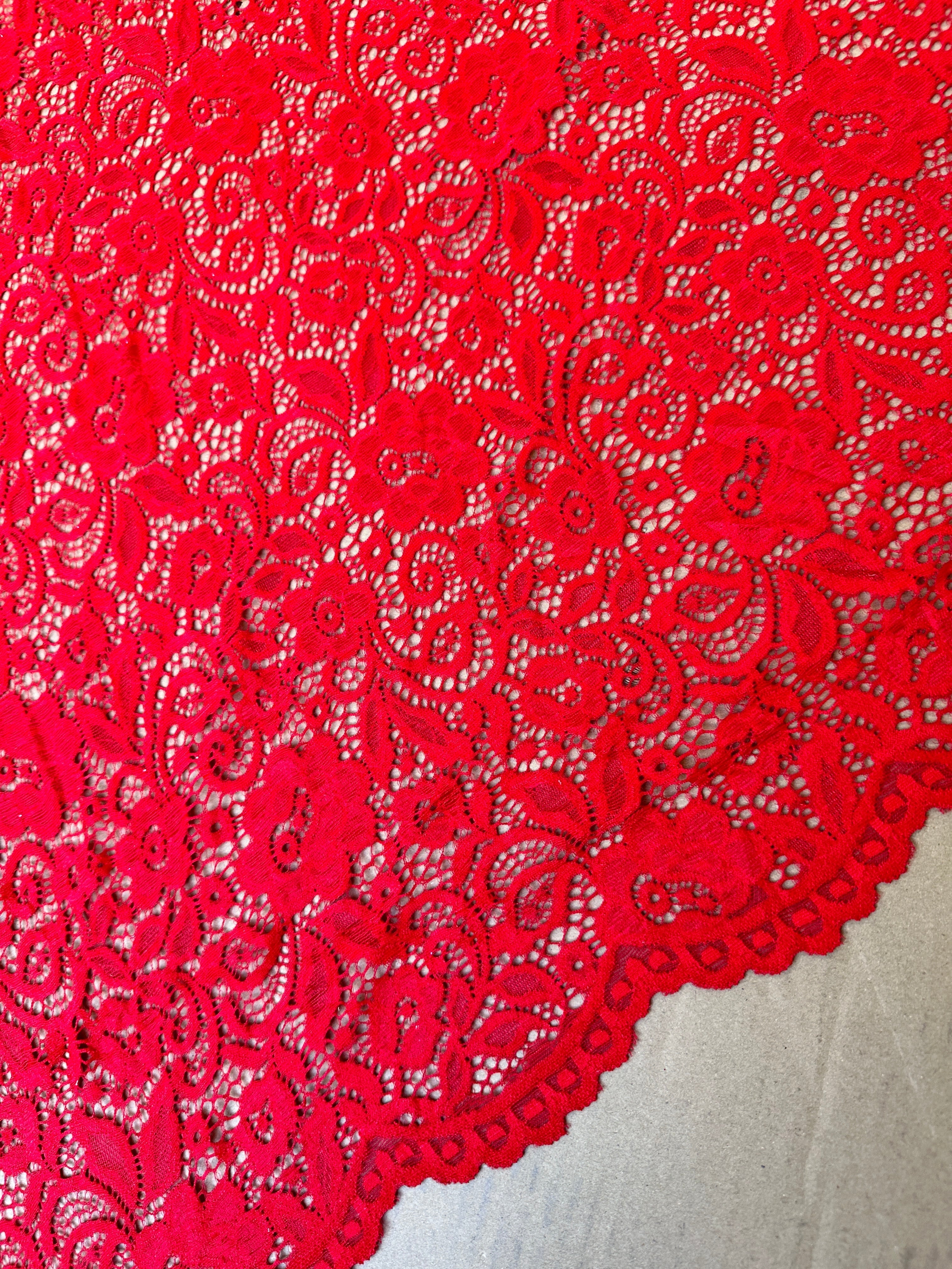 Red nylon lace, 4 way stretch lace, lace for bridal dress, red lace for woman, bridal lace design, best quality lace, buy lace online, lace for gown, lace for dress, discounted lace, best quality lace