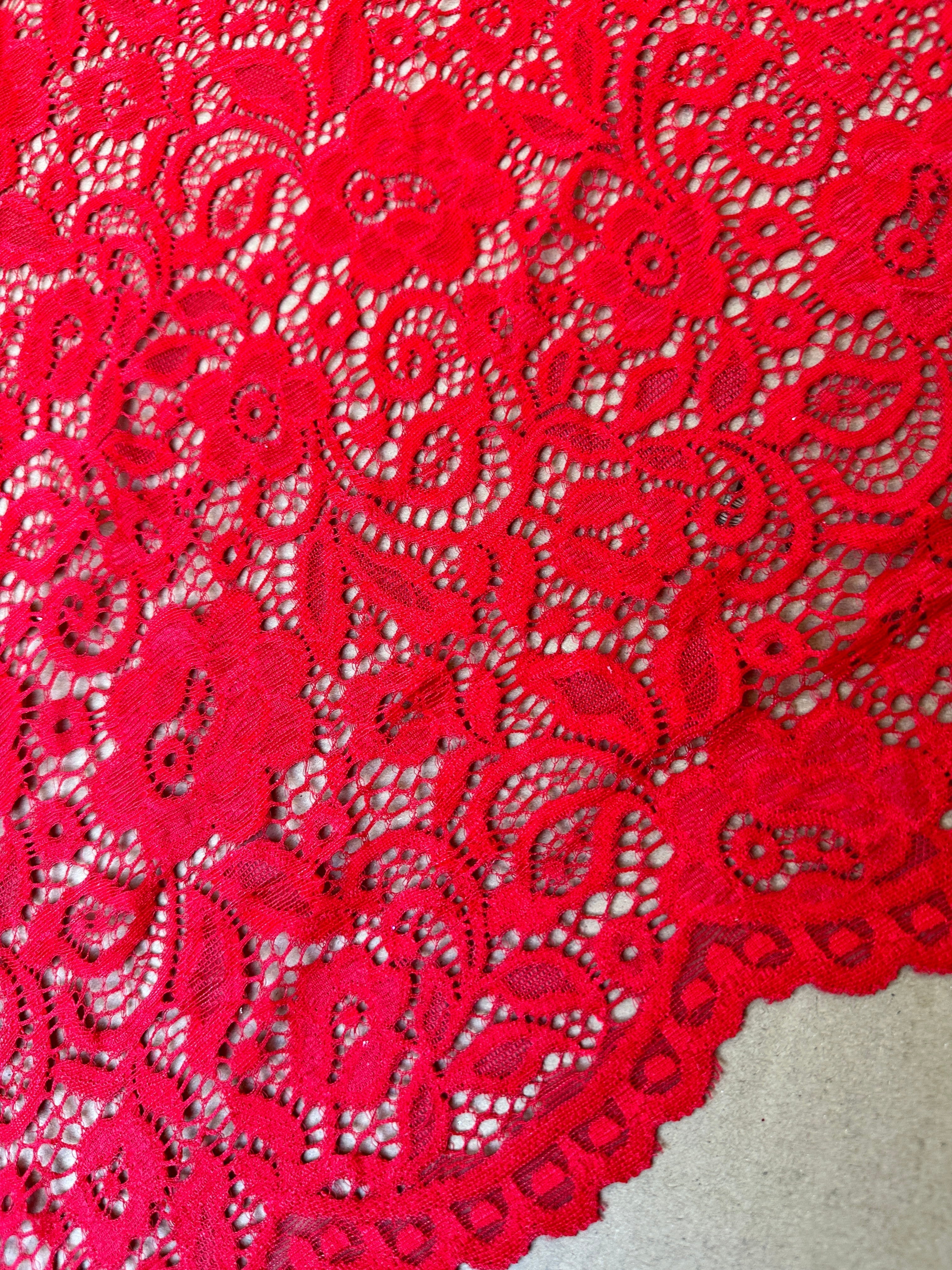 Red nylon lace, 4 way stretch lace, lace for bridal dress, red lace for woman, bridal lace design, best quality lace, buy lace online, lace for gown, lace for dress, discounted lace, best quality lace