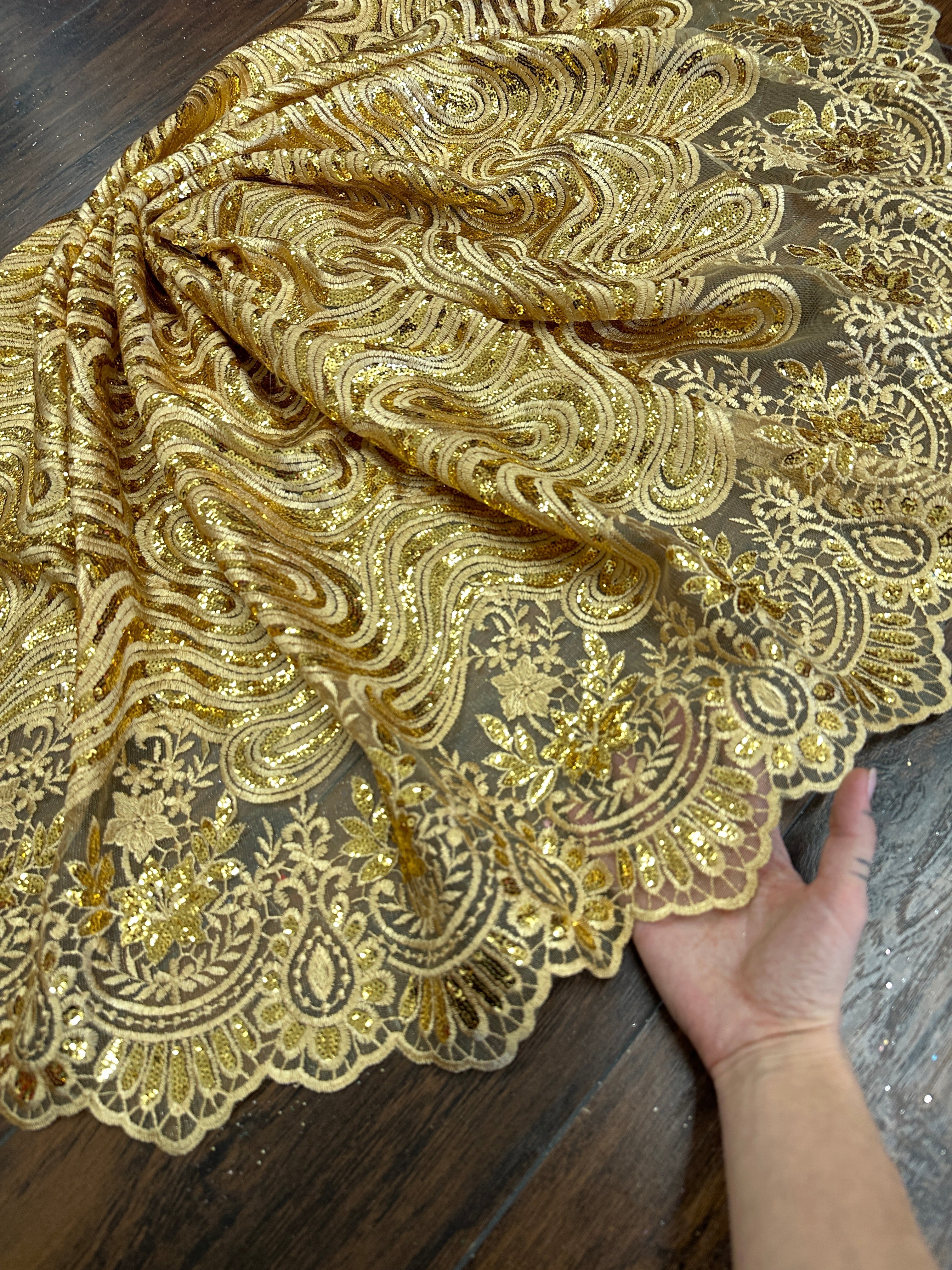 bridal lace fabric cheap, gold lace, Gold Sequin Embroidered Lace, bridal lace, lace fabric for prom dress, border lace fabric, gown lace fabric, luxury lace, lace fabric, glitter lace, buy lace online, discounted embriodered lace