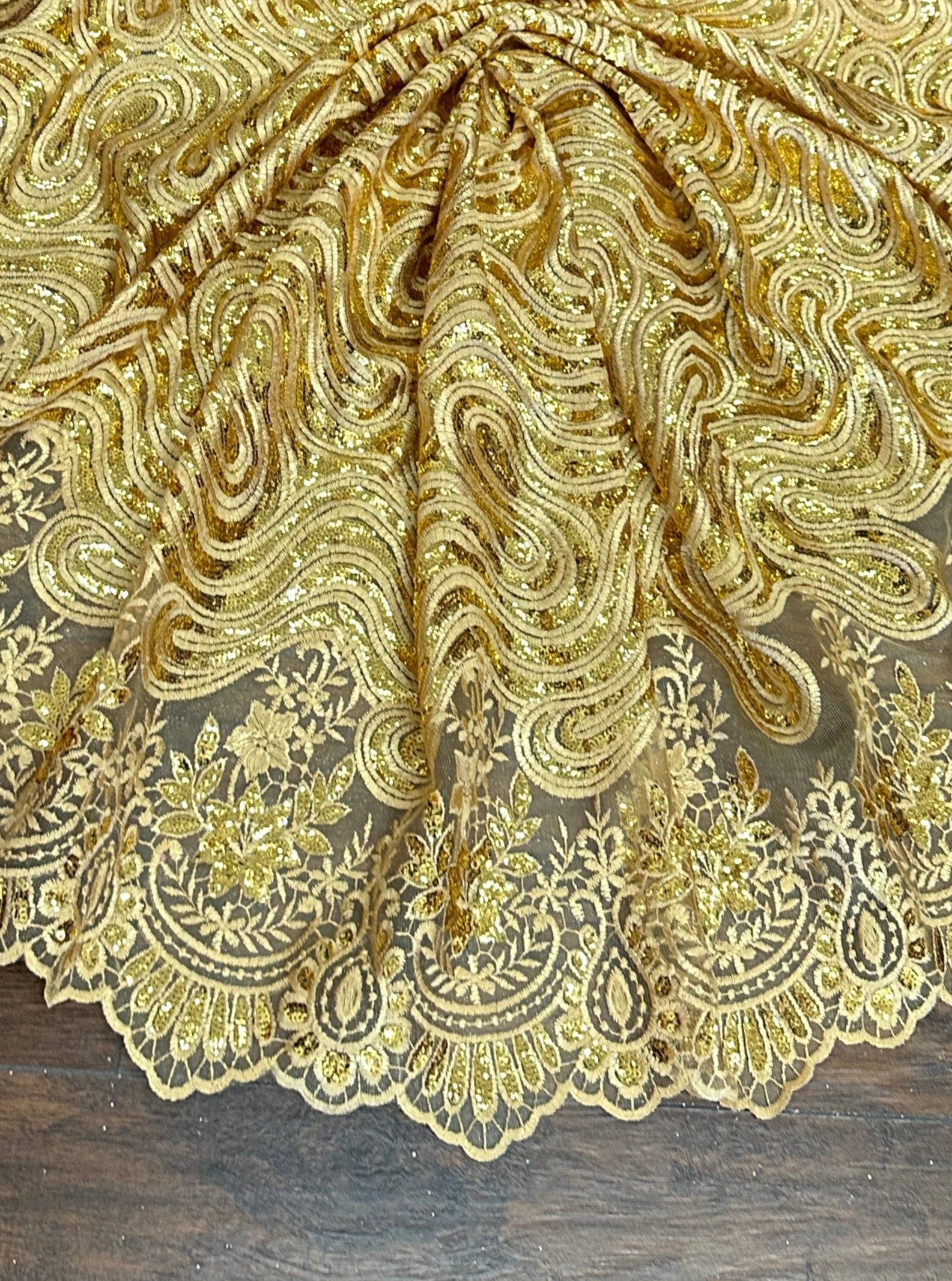 bridal lace fabric cheap, gold lace, Gold Sequin Embroidered Lace, bridal lace, lace fabric for prom dress, border lace fabric, gown lace fabric, luxury lace, lace fabric, glitter lace, buy lace online, discounted embriodered lace
