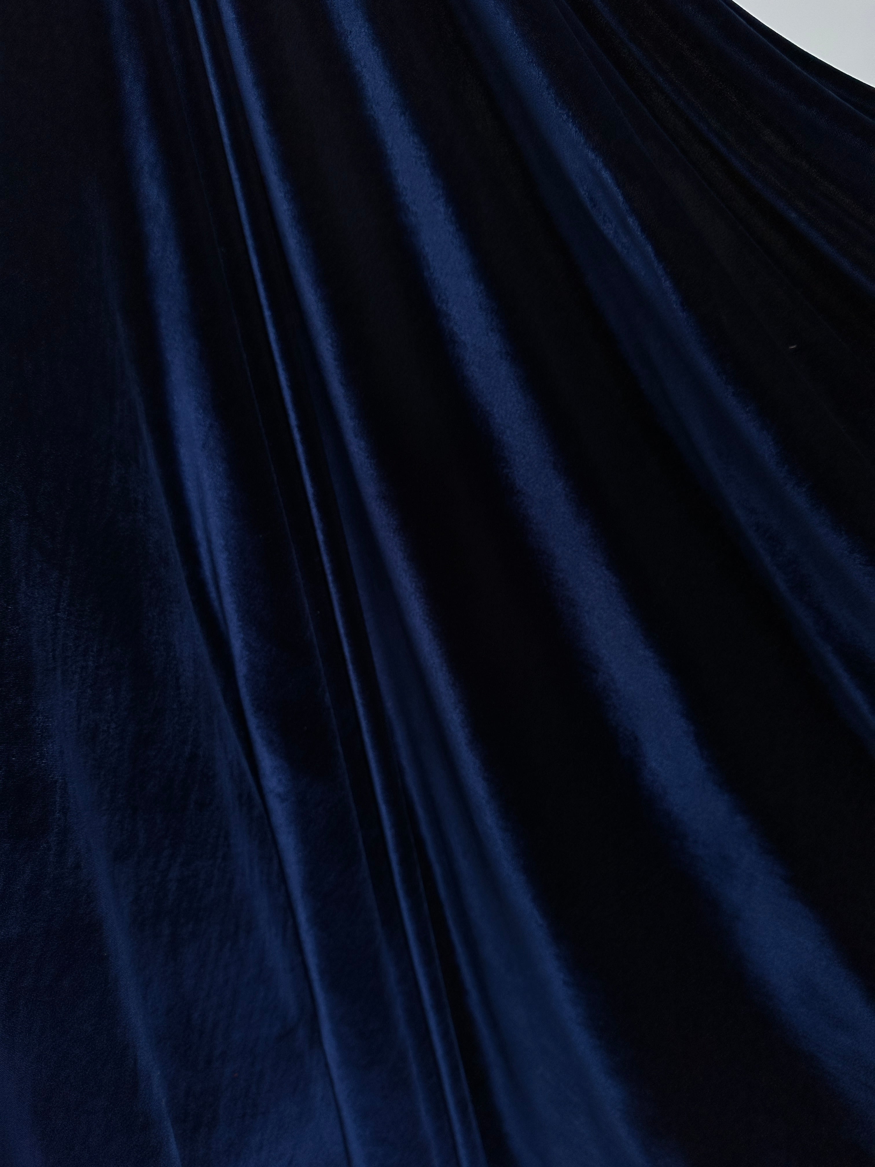 Navy stretch velvet, navy blue velvet for woman, navy bridal fabric, bridal fabric in blue, dark blue velvet, light blue vevlet, velvet on sale, discounted velvet, buy velvet online, velvet for gown, velvet for dress, luxury velvet