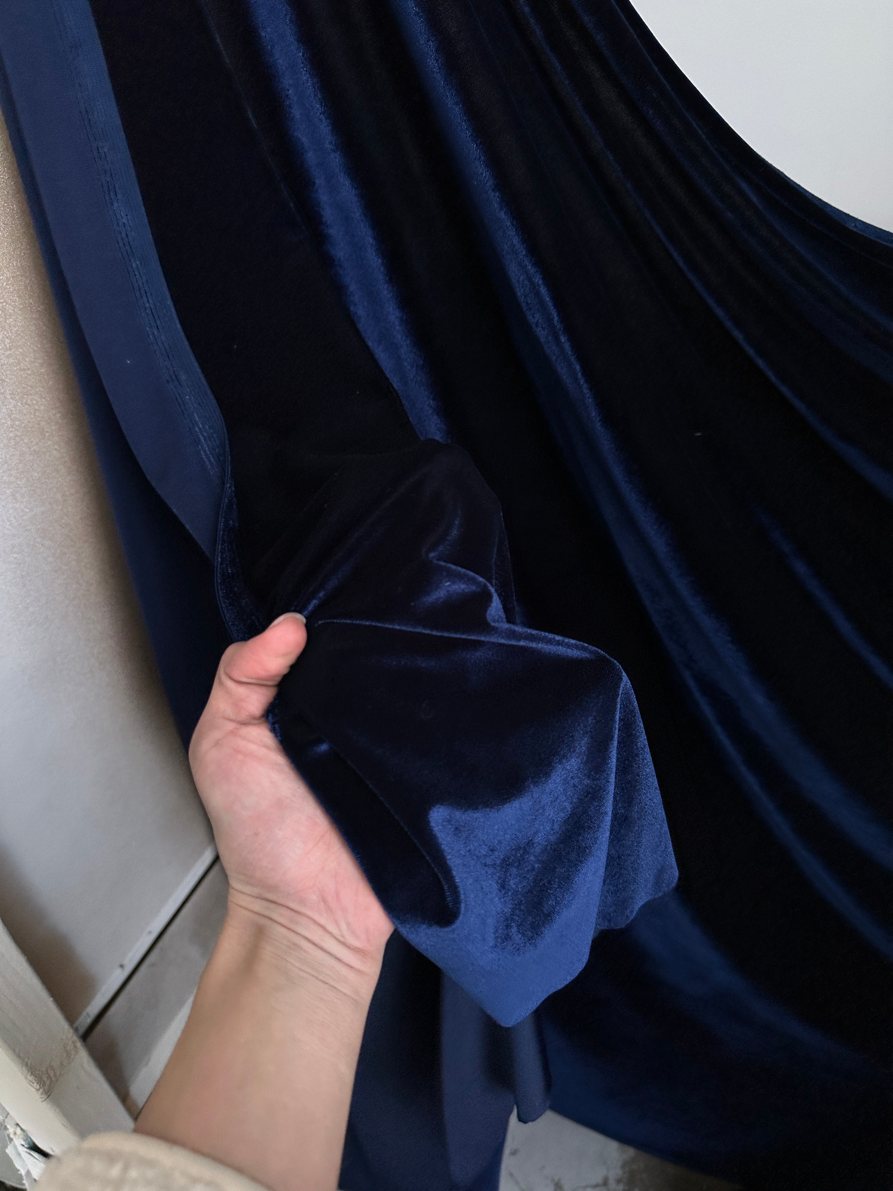 Navy stretch velvet, navy blue velvet for woman, navy bridal fabric, bridal fabric in blue, dark blue velvet, light blue vevlet, velvet on sale, discounted velvet, buy velvet online, velvet for gown, velvet for dress, luxury velvet