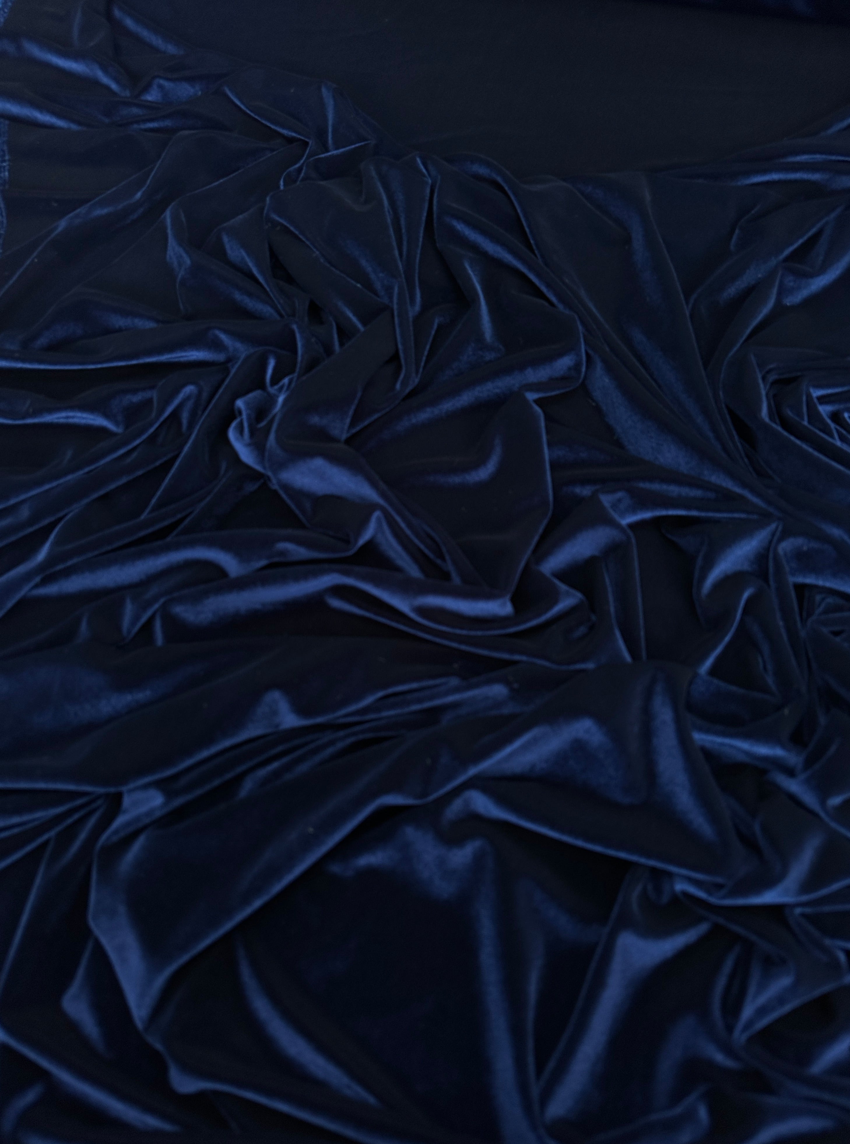 Navy stretch velvet, navy blue velvet for woman, navy bridal fabric, bridal fabric in blue, dark blue velvet, light blue vevlet, velvet on sale, discounted velvet, buy velvet online, velvet for gown, velvet for dress, luxury velvet