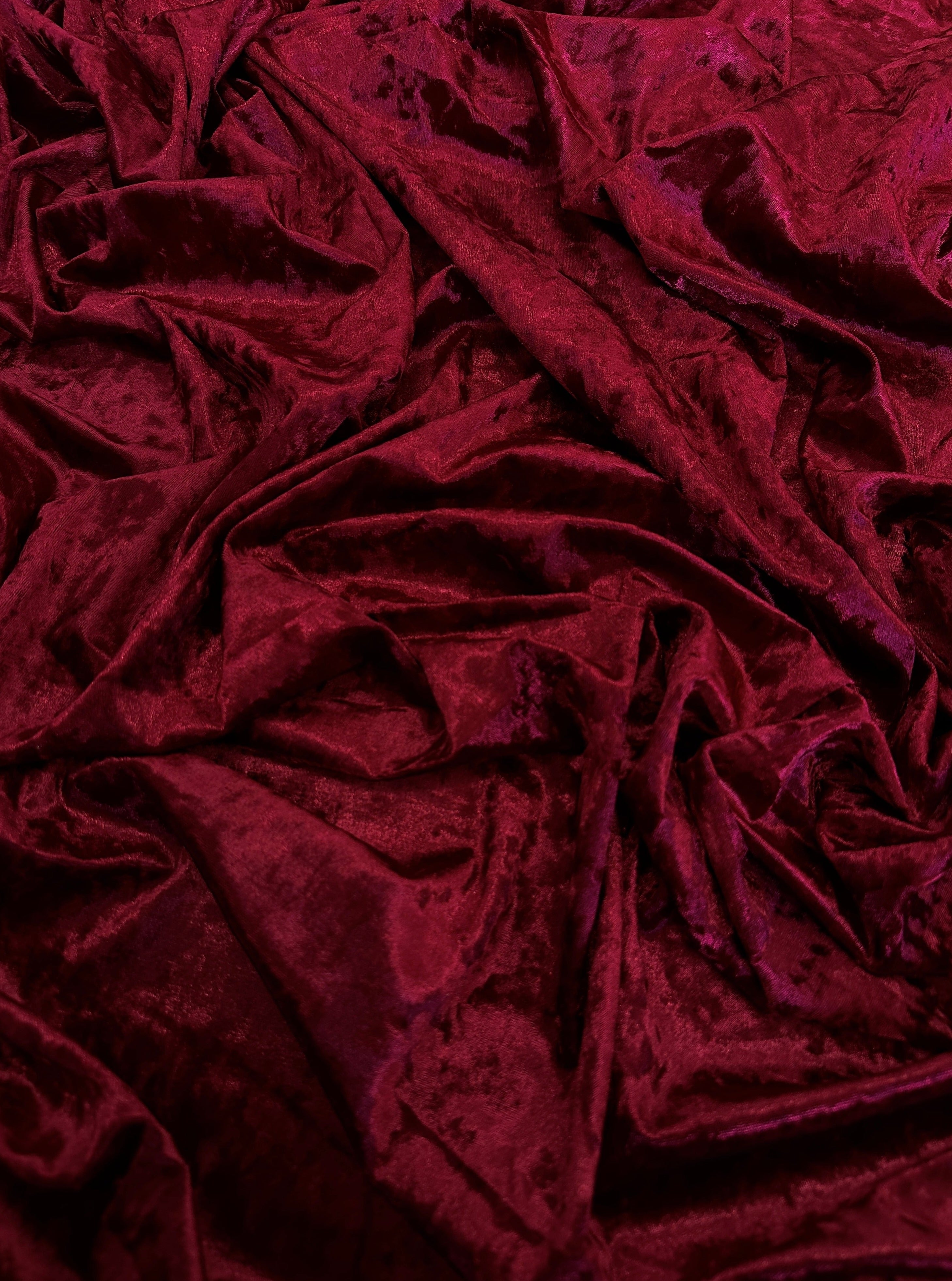 BURGUNDY CRUSHED VELVET FABRIC | UPHOLSERY TEXTURED VELVET 60 by the yard