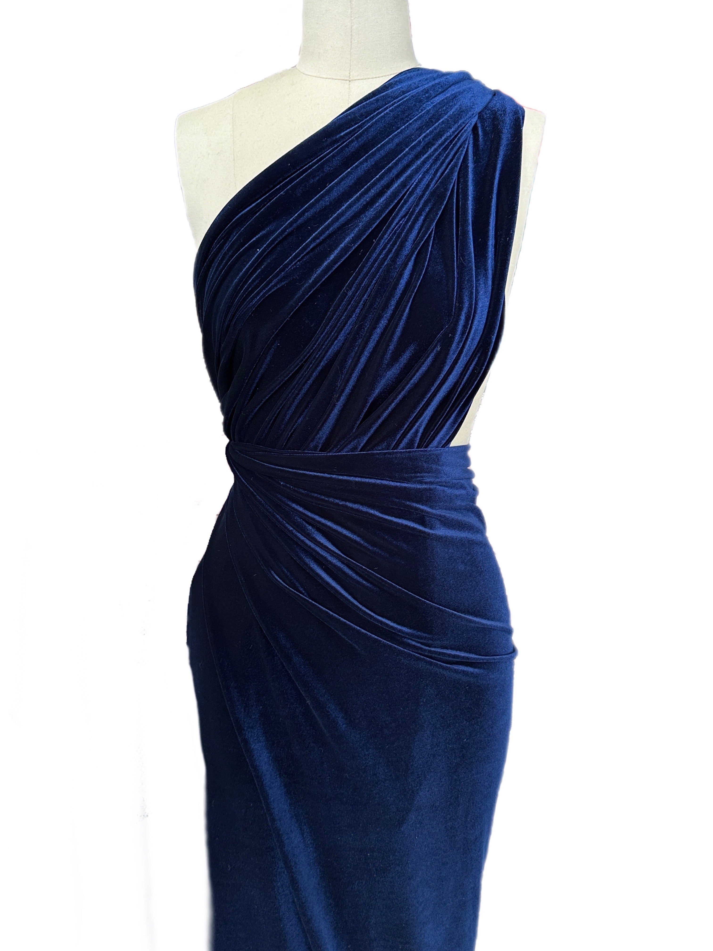 Navy stretch velvet, navy blue velvet for woman, navy bridal fabric, bridal fabric in blue, dark blue velvet, light blue vevlet, velvet on sale, discounted velvet, buy velvet online, velvet for gown, velvet for dress, luxury velvet