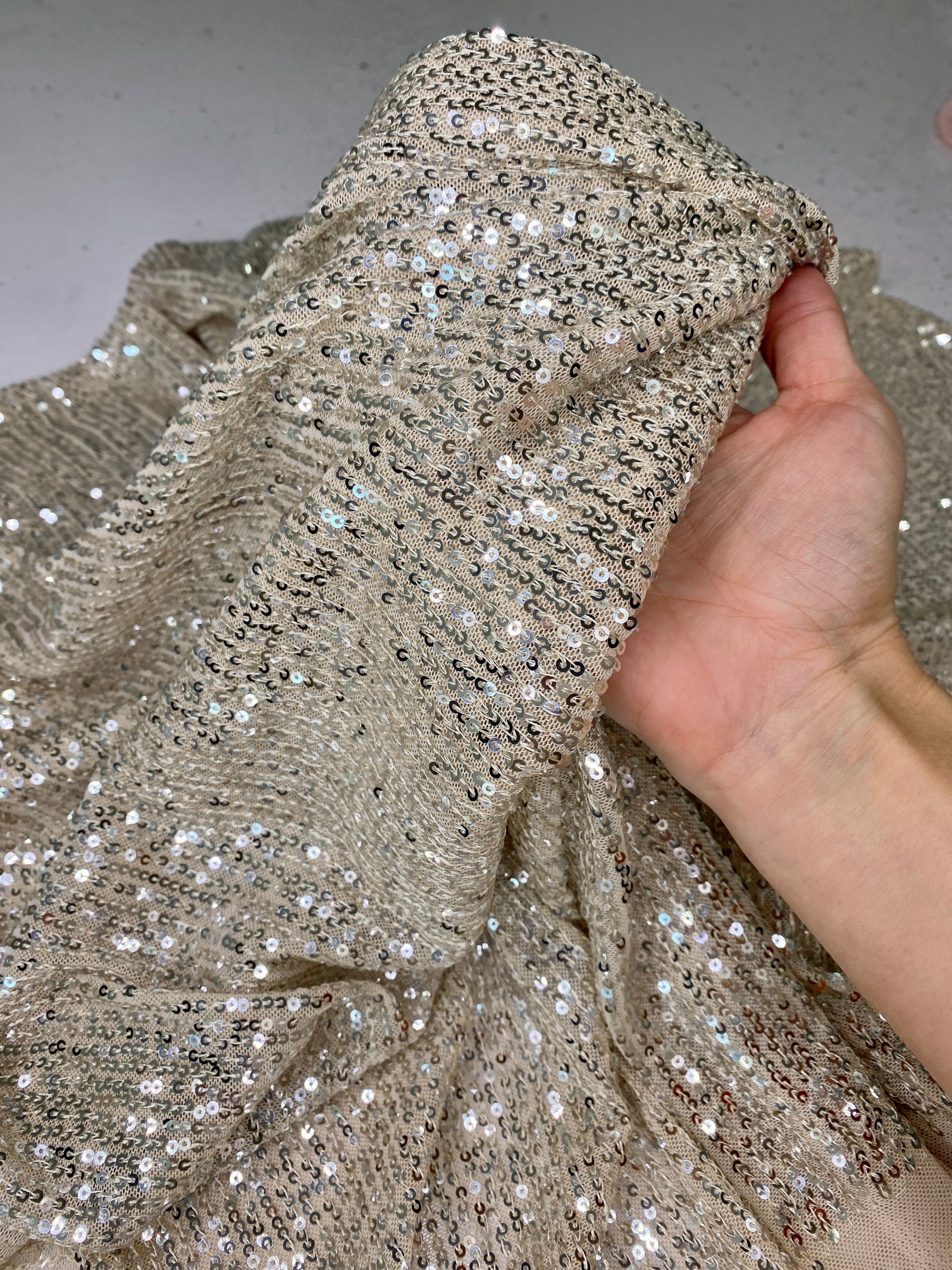 Champagne Stretch Sequin Mesh, light gold Stretch Sequin Mesh, gold Stretch Sequin Mesh, Stretch Sequin Mesh for woman,  Stretch Sequin Mesh for bride, Stretch Sequin Mesh on sale, Stretch Sequin Mesh on discount, Stretch Sequin Mesh online