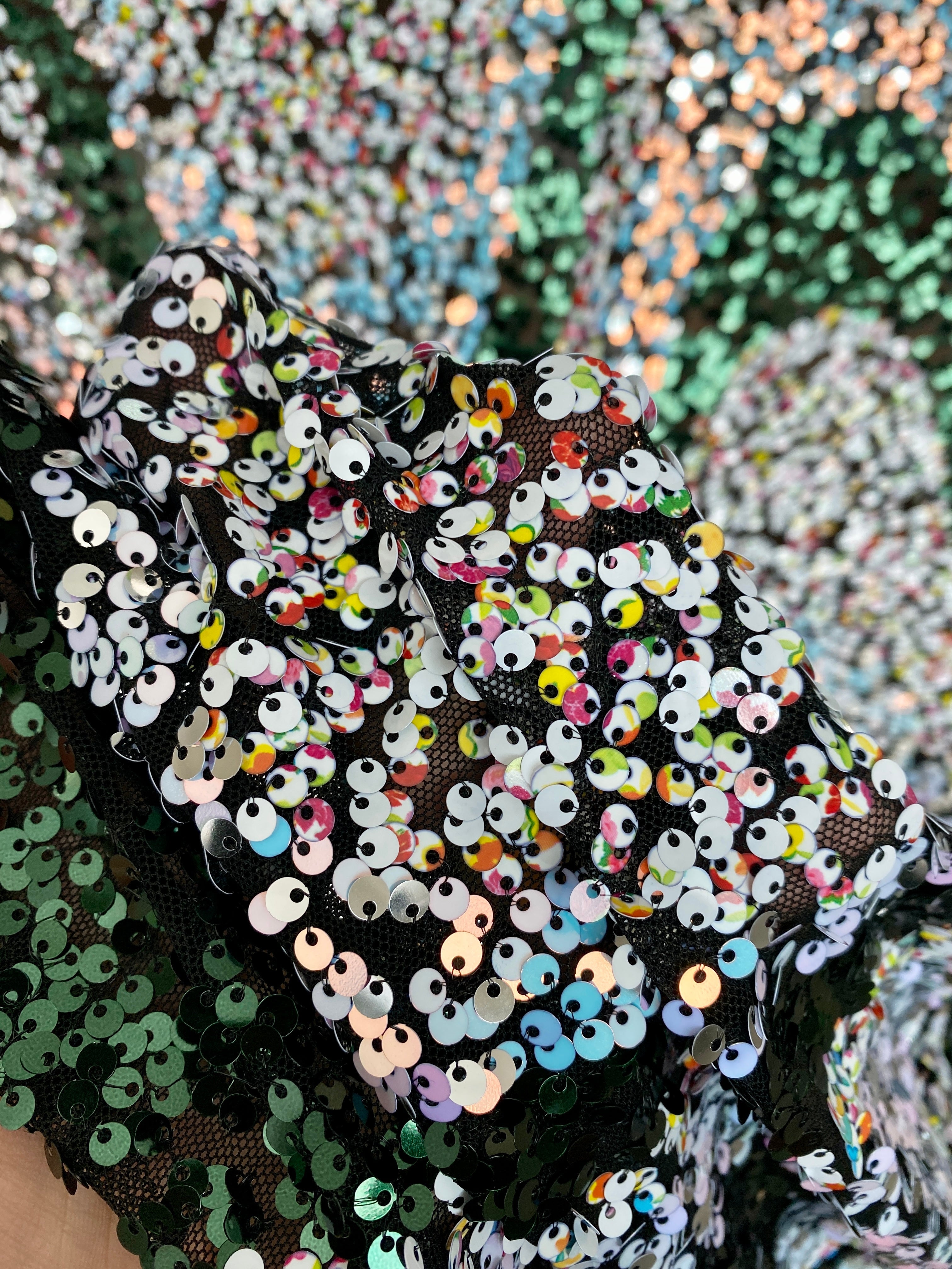Rainbow Iridescent Sequin on Mesh, multicolor stretch Sequin Mesh, iridescent Sequin on Mesh, Stretch Sequin Mesh, Stretch Sequin Mesh for woman,  Stretch Sequin Mesh for bride, Stretch Sequin Mesh on sale, Stretch Sequin Mesh on discount, Stretch Sequin Mesh online