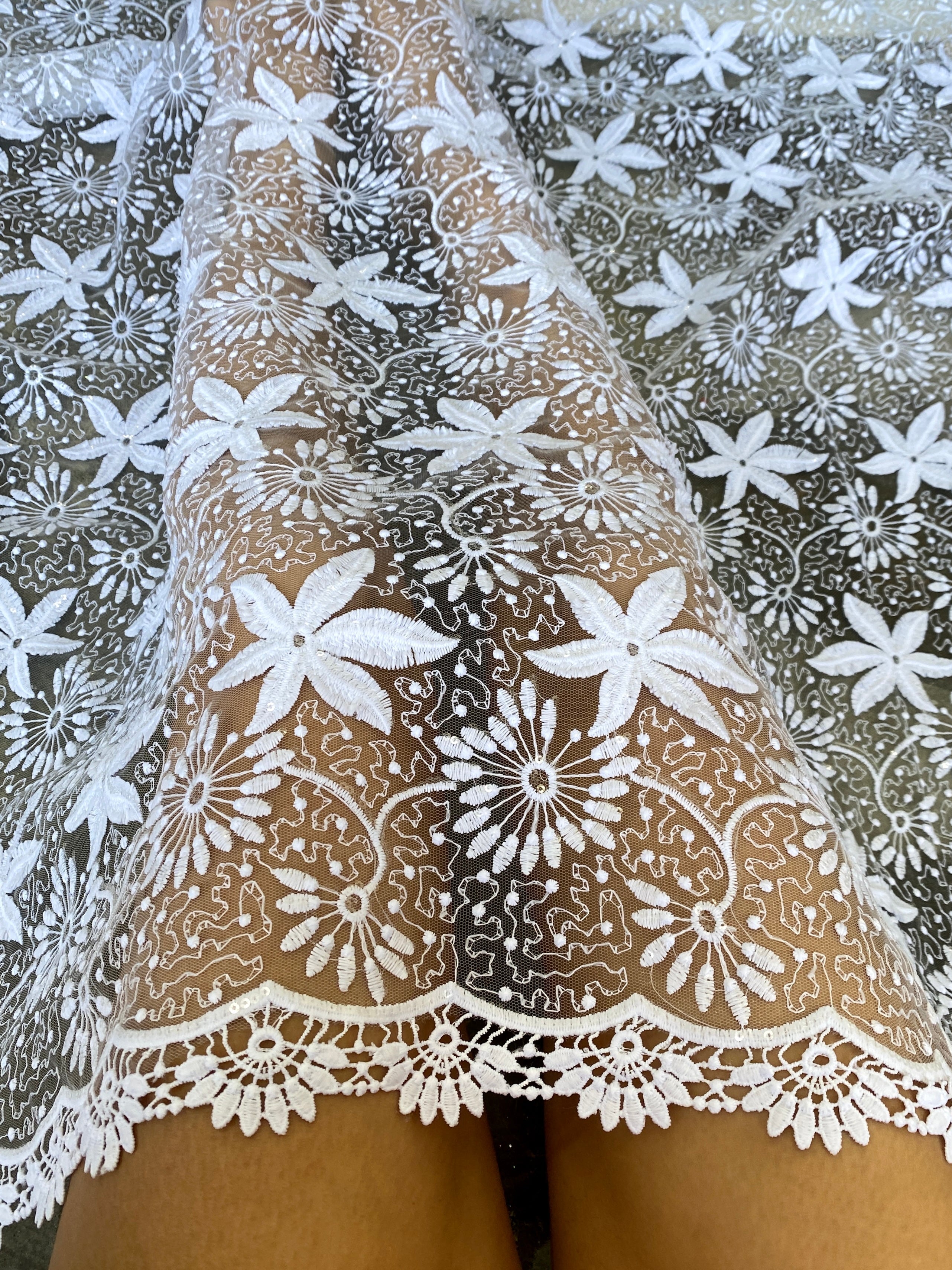 White embroidered lace fabric – KikiTextiles