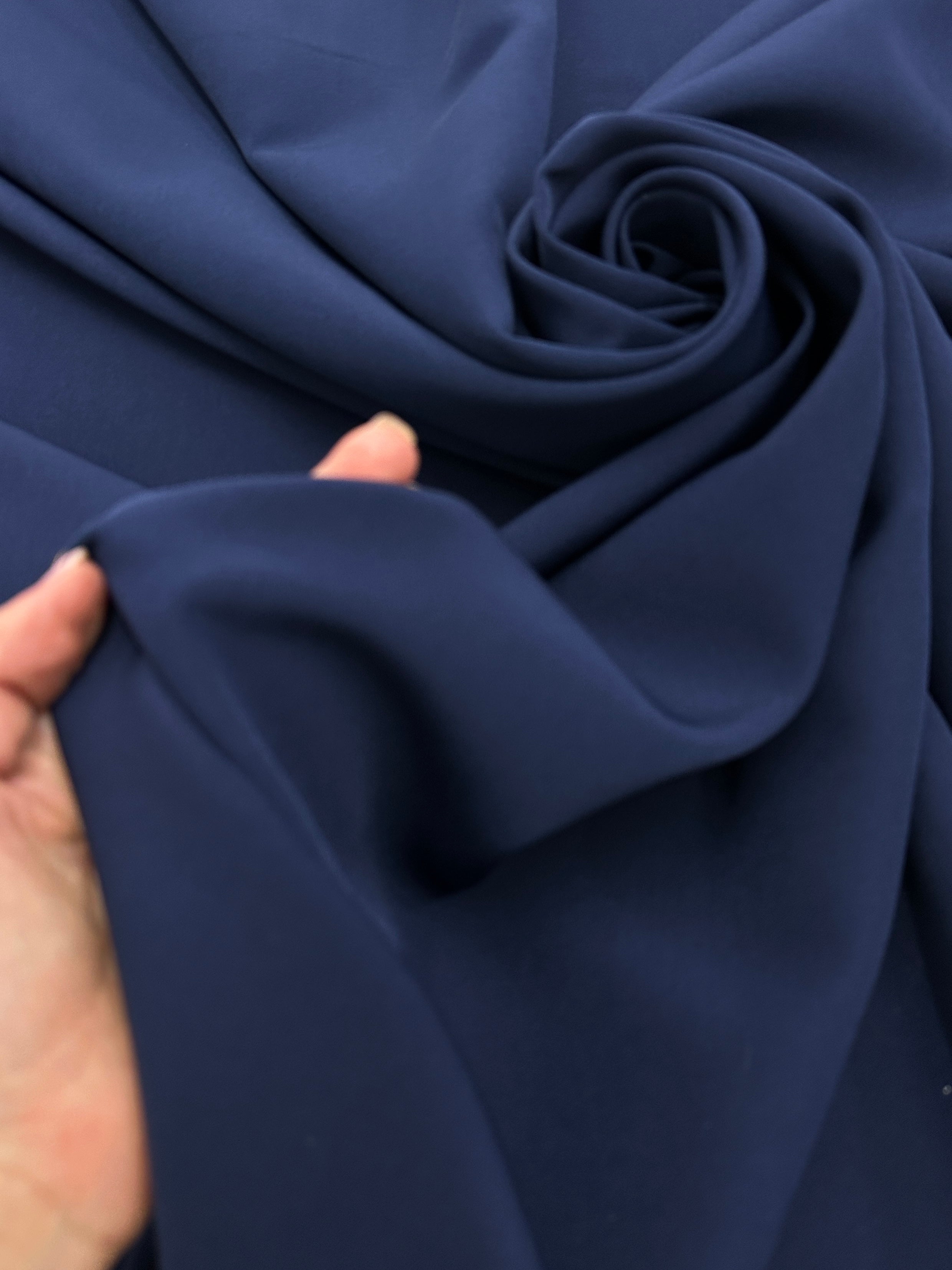 navy stretch crepe, navy blue stretch crepe, blue crepe fabric, crepe clothing material, silk crepe, crepe satin, crepe for dress, pure crepe fabric, crepe on sale, wedding crepe, crepe fabric store usa