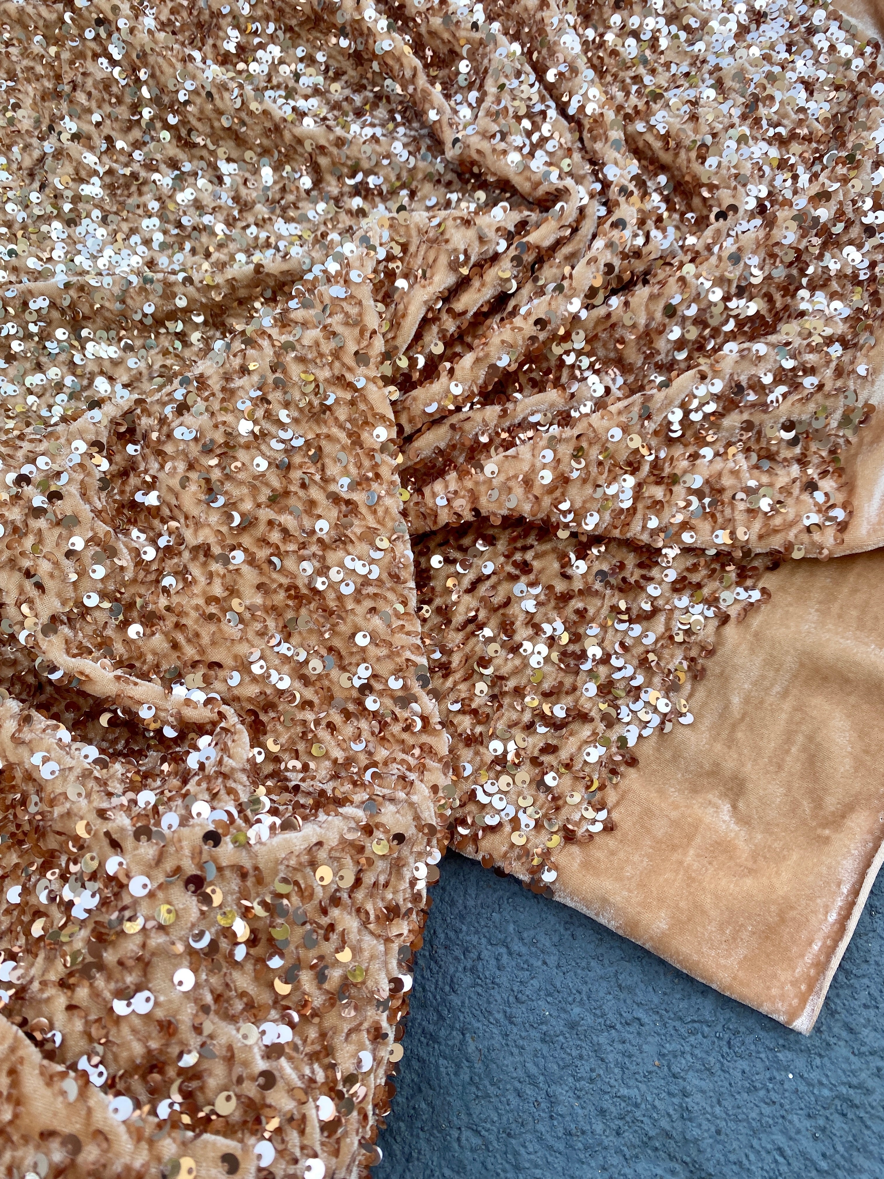 Gold Champagne Sequin Velvet, gold Sequin Velvet, dusty gold Sequin Velvet, champagne Sequin Velvet, light brown Sequin Velvet, Sequin Velvet for woman, Sequin Velvet for bride, Sequin Velvet on discount, Sequin Velvet on sale, shinny Sequin Velvet