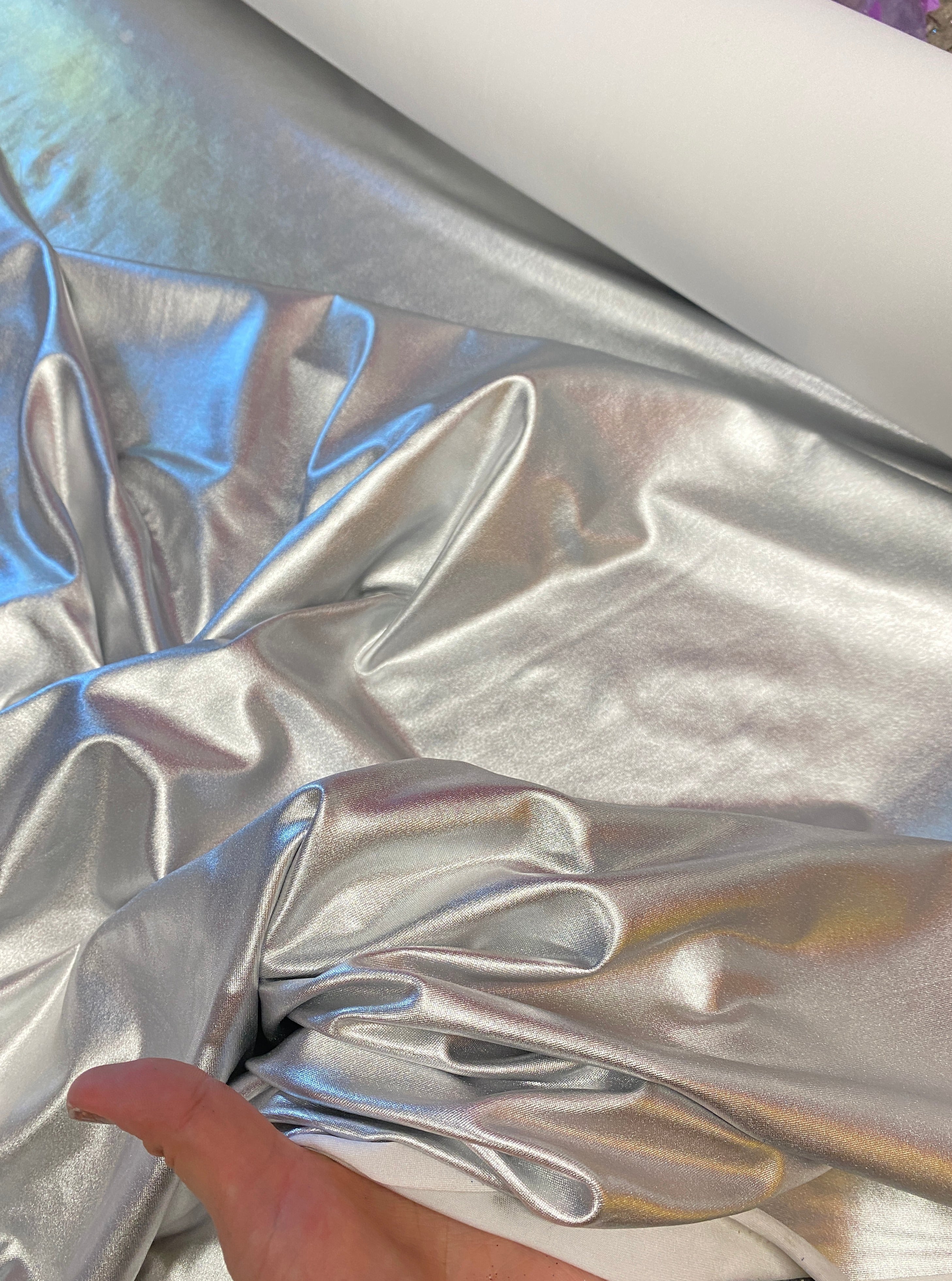 Silver Foil Lame Spandex, dark Silver Foil Lame Spandex, light Silver Foil Lame Spandex, Silver Foil Lame Spandex for woman, Silver Foil Lame Spandex for leggings, Foil Lame Spandex for costumes, Foil Lame Spandex on discount, sale on Foil Lame Spandex, buy Foil Lame Spandex online