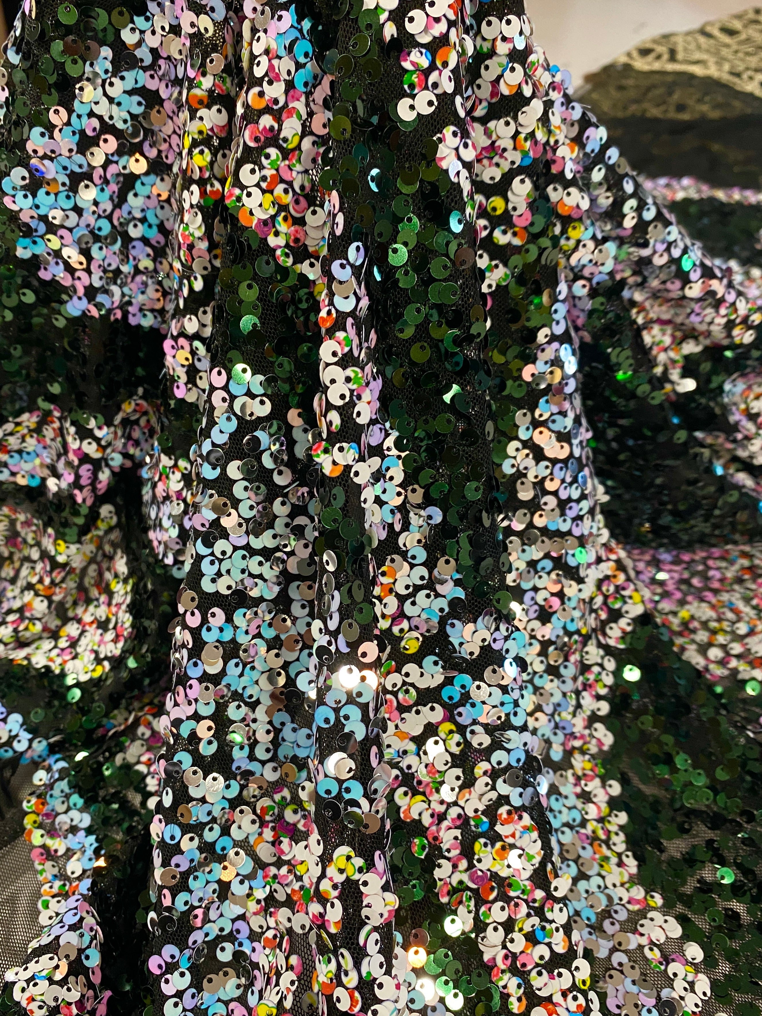 Rainbow Iridescent Sequin on Mesh, multicolor stretch Sequin Mesh, iridescent Sequin on Mesh, Stretch Sequin Mesh, Stretch Sequin Mesh for woman,  Stretch Sequin Mesh for bride, Stretch Sequin Mesh on sale, Stretch Sequin Mesh on discount, Stretch Sequin Mesh online