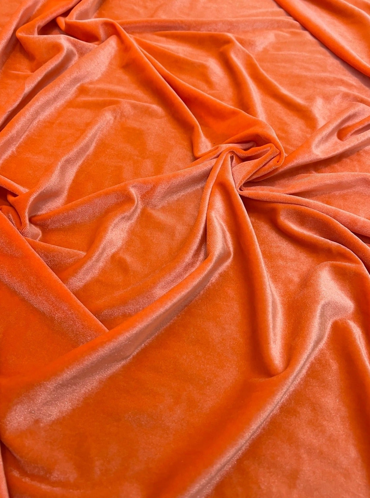 orange stretch velvet, orange velvet for dress, bright orange velvet, fanta color velvet, tangerine color velvet, luxury velvet, kiki textiles, velvet store usa, fabric store los angeles, soft velvet, bridal velvet, 4 way stretch velvet