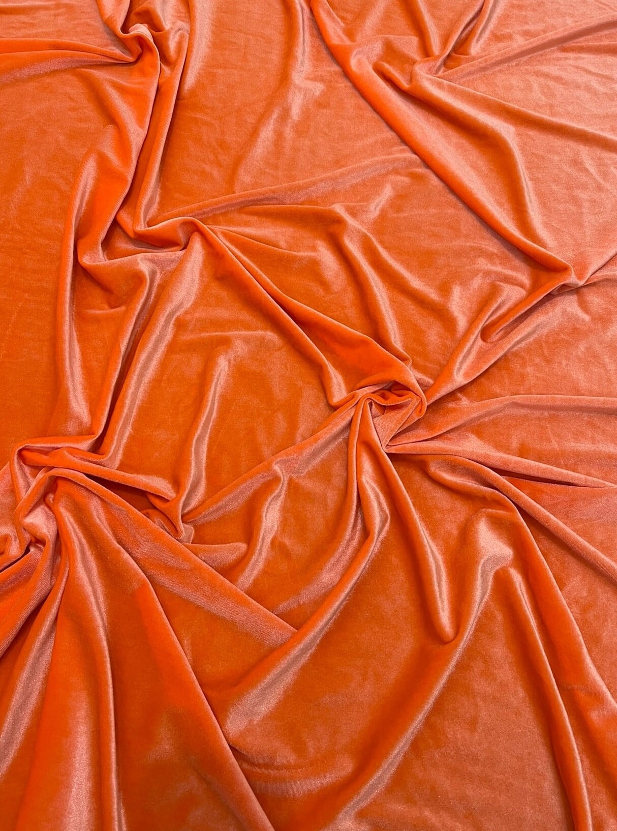 orange stretch velvet, orange velvet for dress, bright orange velvet, fanta color velvet, tangerine color velvet, luxury velvet, kiki textiles, velvet store usa, fabric store los angeles, soft velvet, bridal velvet, 4 way stretch velvet