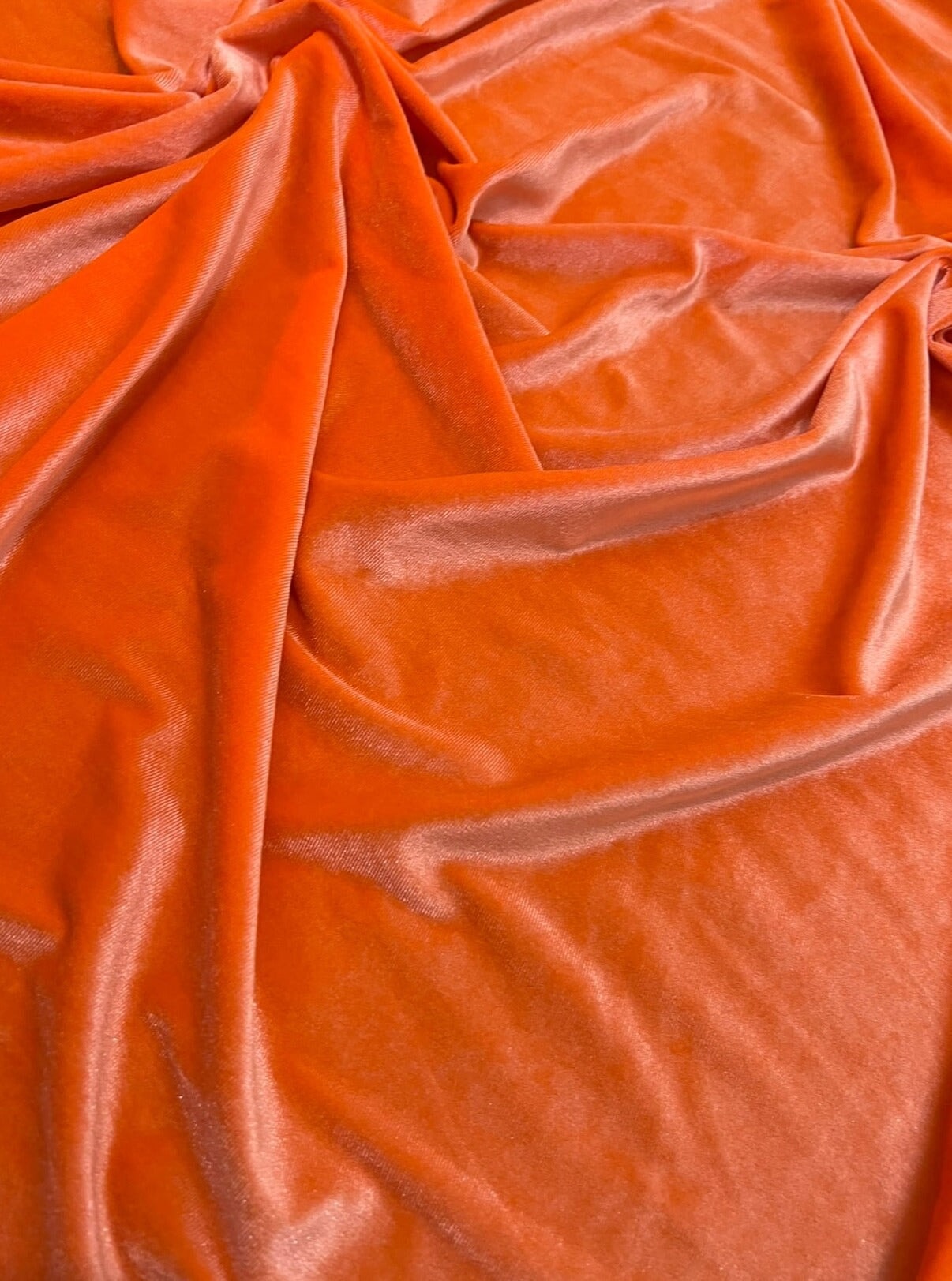 orange stretch velvet, orange velvet for dress, bright orange velvet, fanta color velvet, tangerine color velvet, luxury velvet, kiki textiles, velvet store usa, fabric store los angeles, soft velvet, bridal velvet, 4 way stretch velvet