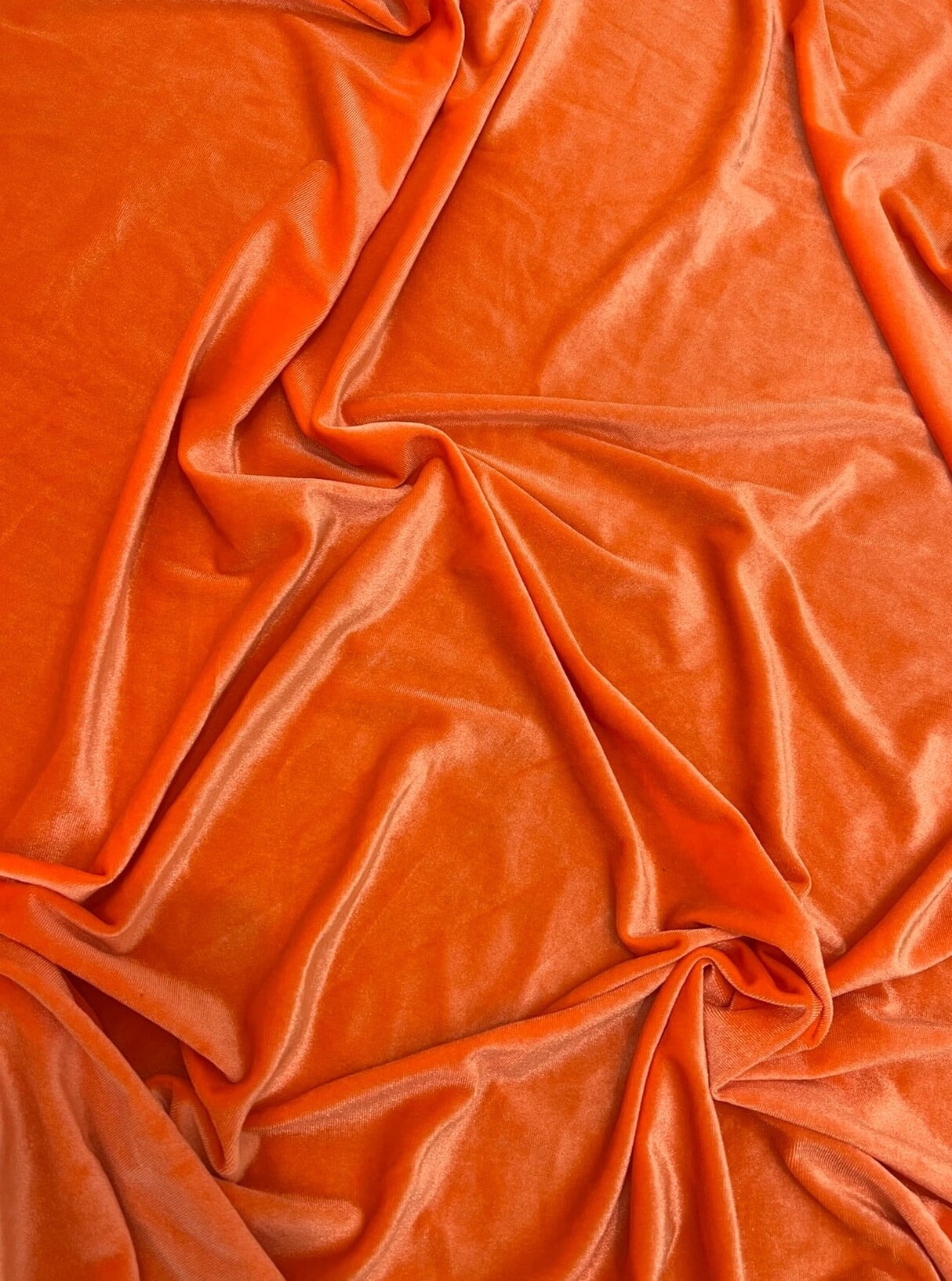 orange stretch velvet, orange velvet for dress, bright orange velvet, fanta color velvet, tangerine color velvet, luxury velvet, kiki textiles, velvet store usa, fabric store los angeles, soft velvet, bridal velvet, 4 way stretch velvet