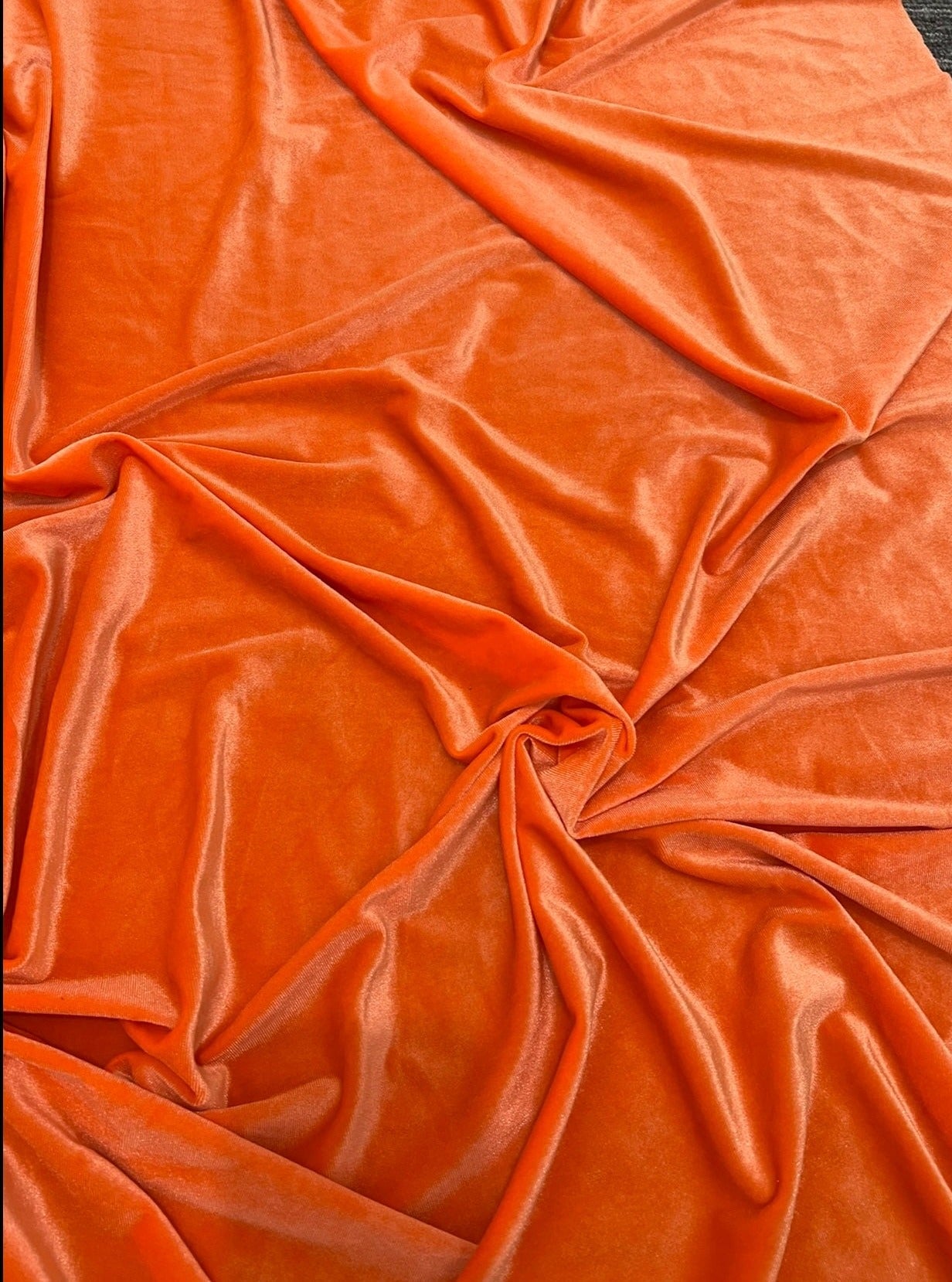 orange stretch velvet, orange velvet for dress, bright orange velvet, fanta color velvet, tangerine color velvet, luxury velvet, kiki textiles, velvet store usa, fabric store los angeles, soft velvet, bridal velvet, 4 way stretch velvet