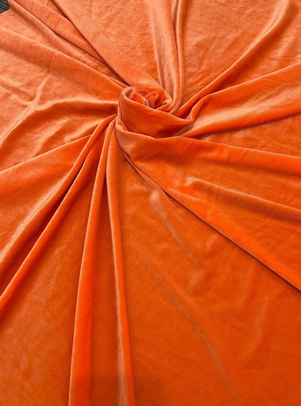 orange stretch velvet, orange velvet for dress, bright orange velvet, fanta color velvet, tangerine color velvet, luxury velvet, kiki textiles, velvet store usa, fabric store los angeles, soft velvet, bridal velvet, 4 way stretch velvet