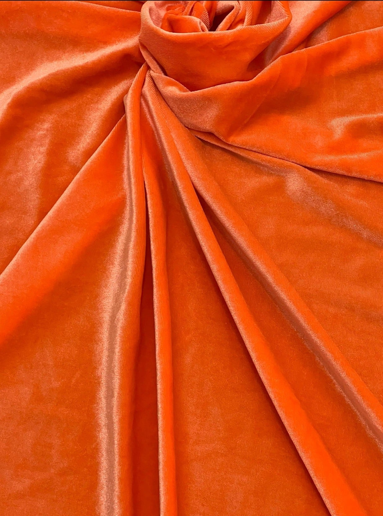 orange stretch velvet, orange velvet for dress, bright orange velvet, fanta color velvet, tangerine color velvet, luxury velvet, kiki textiles, velvet store usa, fabric store los angeles, soft velvet, bridal velvet, 4 way stretch velvet