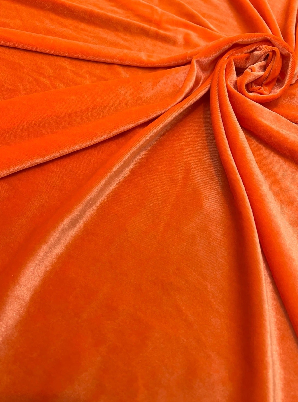 orange stretch velvet, orange velvet for dress, bright orange velvet, fanta color velvet, tangerine color velvet, luxury velvet, kiki textiles, velvet store usa, fabric store los angeles, soft velvet, bridal velvet, 4 way stretch velvet